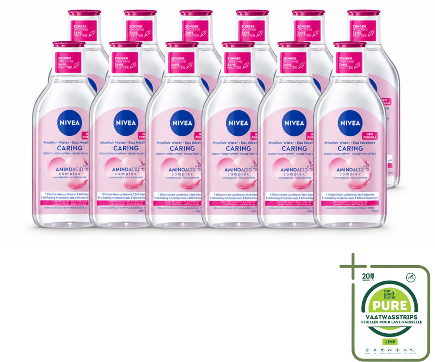 12 x NIVEA - Micellair Water - Essentials Verzachtend & Verzorgend - Voor droge huid - Met Amandelolie & Aminozuren - 400 ml - Grootverpakking - Micellair Water - Droge Huid - Gezichtsverzorging - Make-up Verwijderen - Oogmake-up Verwijderen
