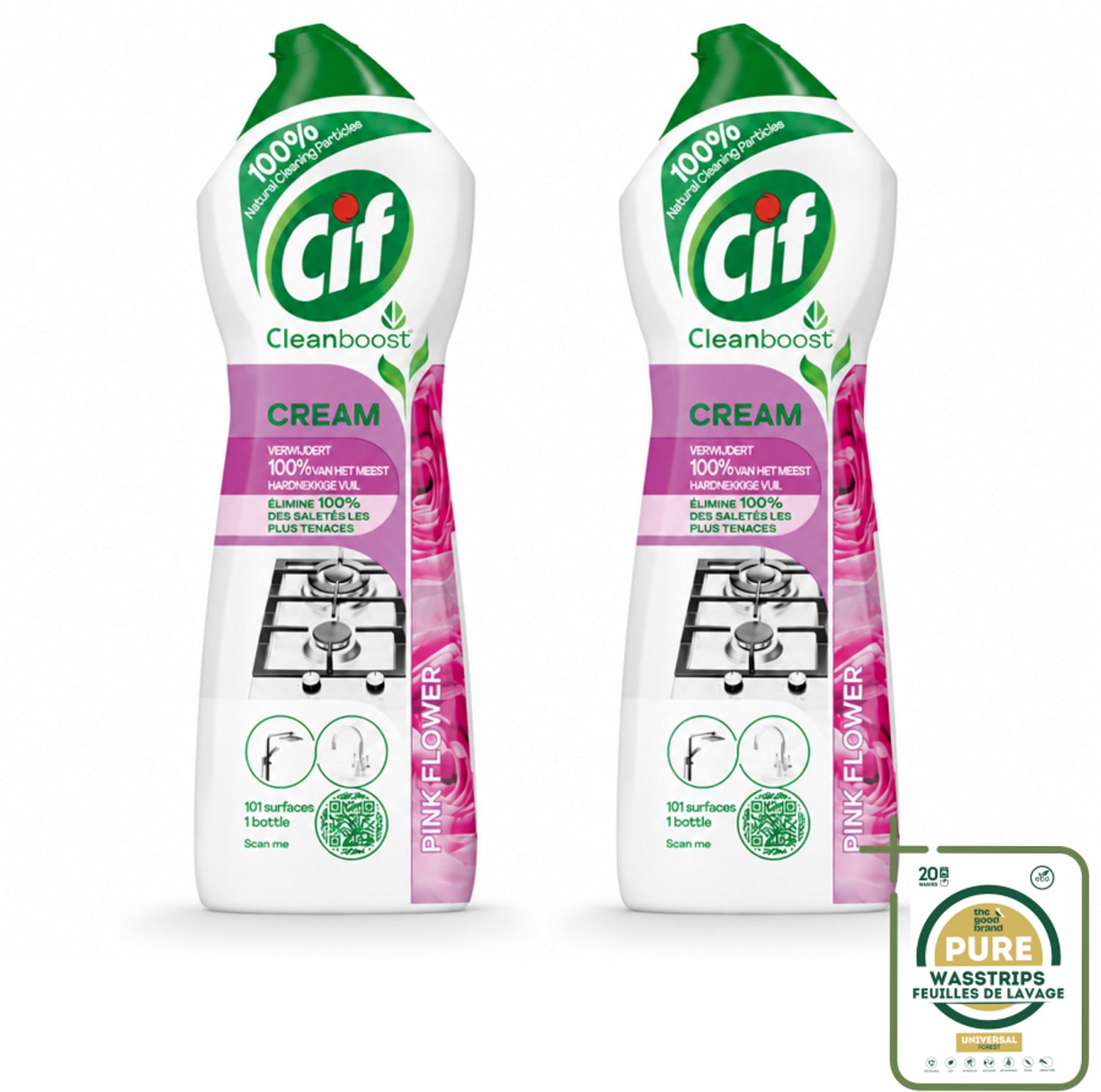 2 x Cif Cream Pink Flower - Schuurmiddel - Tegen Hardnekkig Vuil - Frisse Bloemengeur - 750 ml - Schoonmaken - Reinigen - Schuurbestanddelen - Hardnekkig Vuil - Frisse Geur