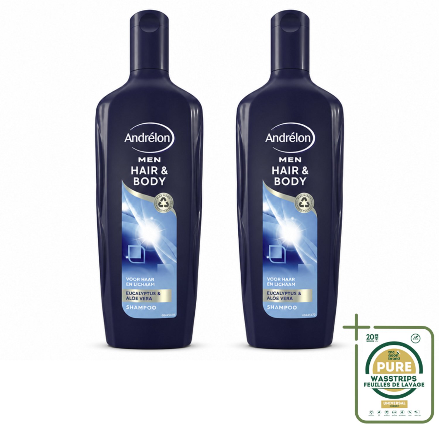 2 x Andrélon - Men - Hair & Body - Shampoo - 300 ml - Wasstrips - Shampoo Voor Mannen - Bodywash Voor Mannen - Haar En Lichaam Verzorgen - Eucalyptus Shampoo - Aloë Vera Bodywash