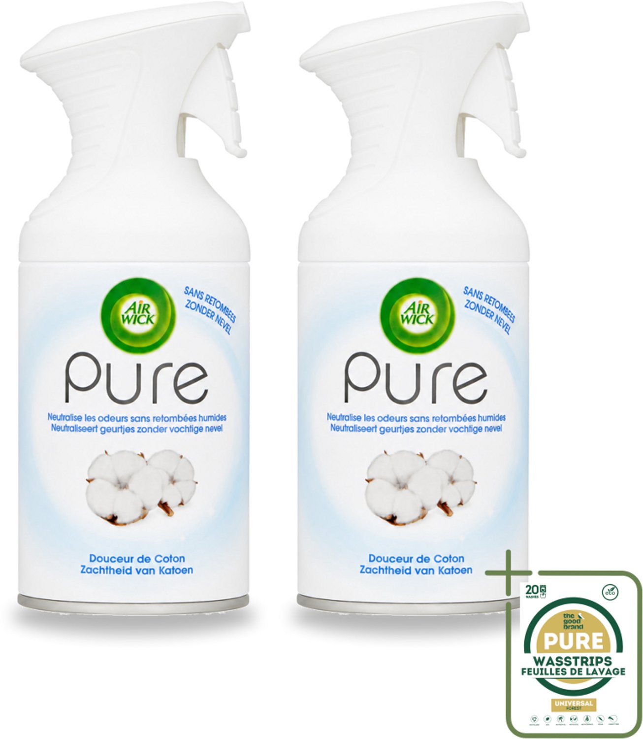 2 x Air Wick - Spray - Zachtheid Van Katoen - Luchtverfrisser - 250 ml - Luchtverfrisser - Frisheid - Katoengeur - Geurneutralisatie - Droge Nevel