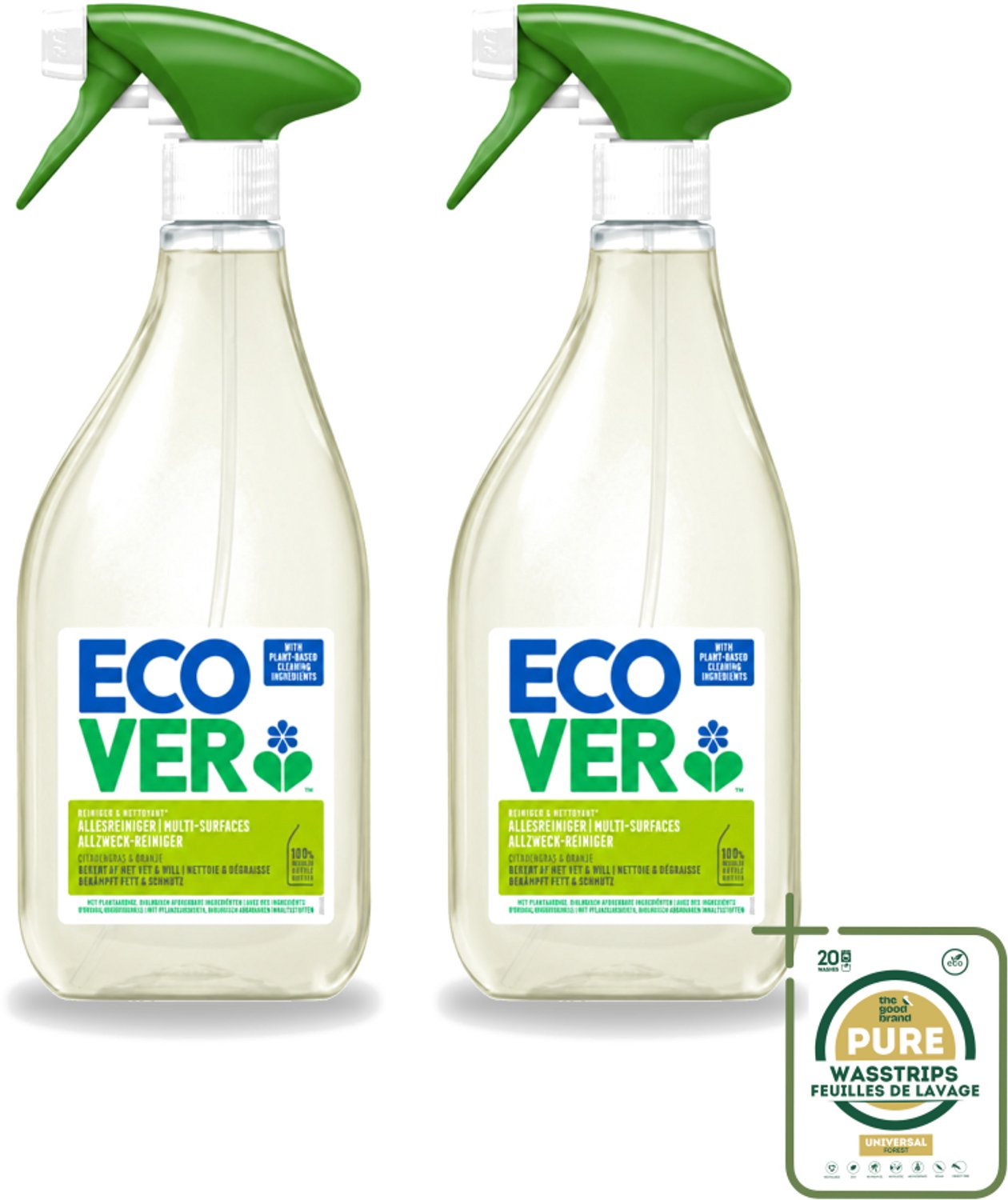 2 x Ecover - Allesreiniger Spray - Citroengras & Sinaasappel - 500 ml - Wasstrips - Allesreiniger - Citroengras - Sinaasappel - Schoonmaken - Geur