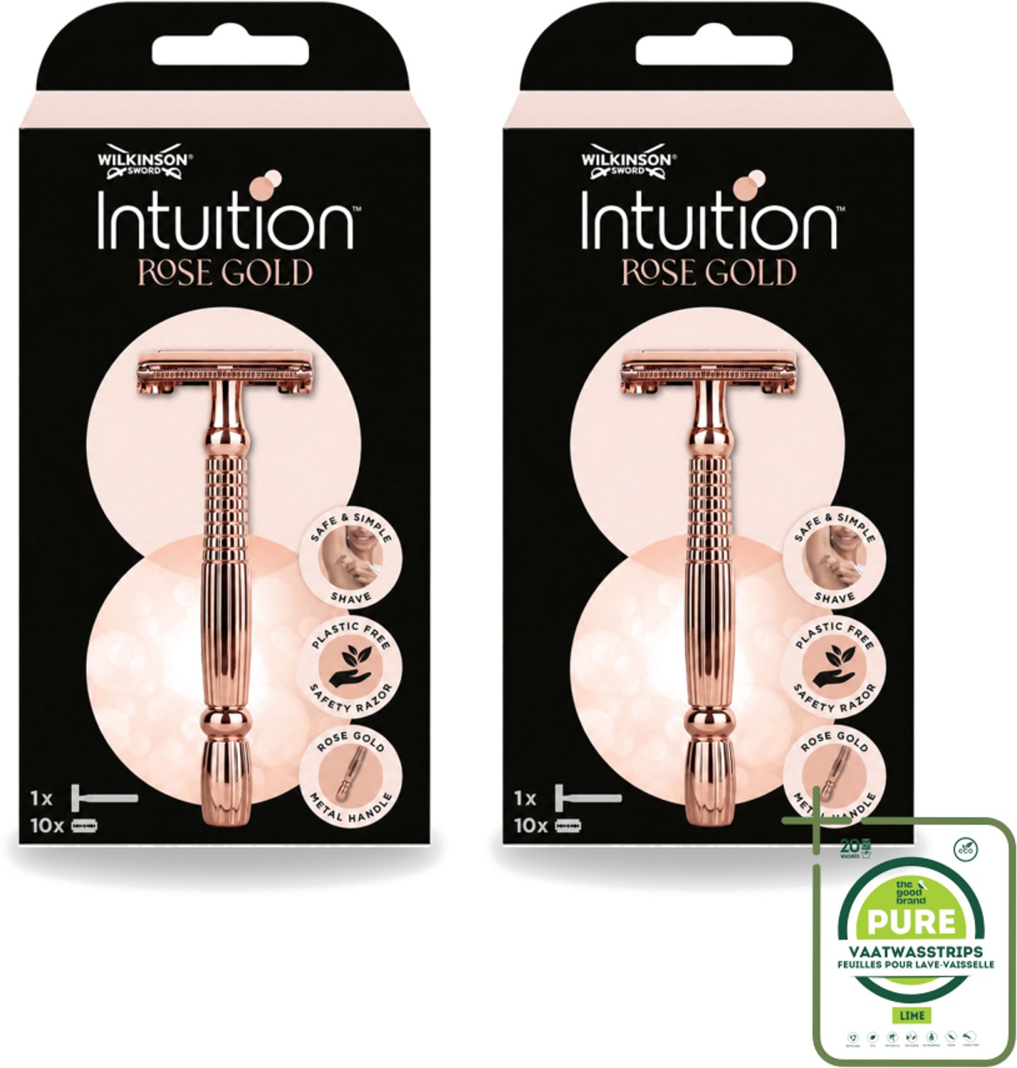 2 x Wilkinson Sword - Scheermes - Intuition Rose Gold - Luxe - 10 mesjes - Grootverpakking - Scheermes - Veiligheidsscheermes - Rose Gold - Intuïtie - Scheren