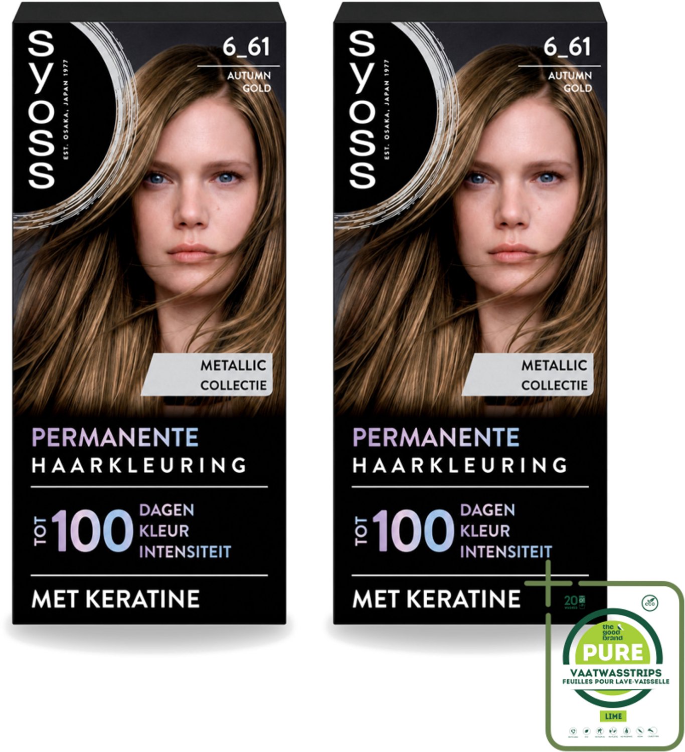 2 x SYOSS - Coloration 6-61 Autumn Gold- Haarverf - Grijsdekking - Vermindert Haarbreuk - Grootverpakking - Vaatwasstrips - Haarkleuring - Permanente Haarkleuring - Grijsdekking - Keratine - Haarverzorging