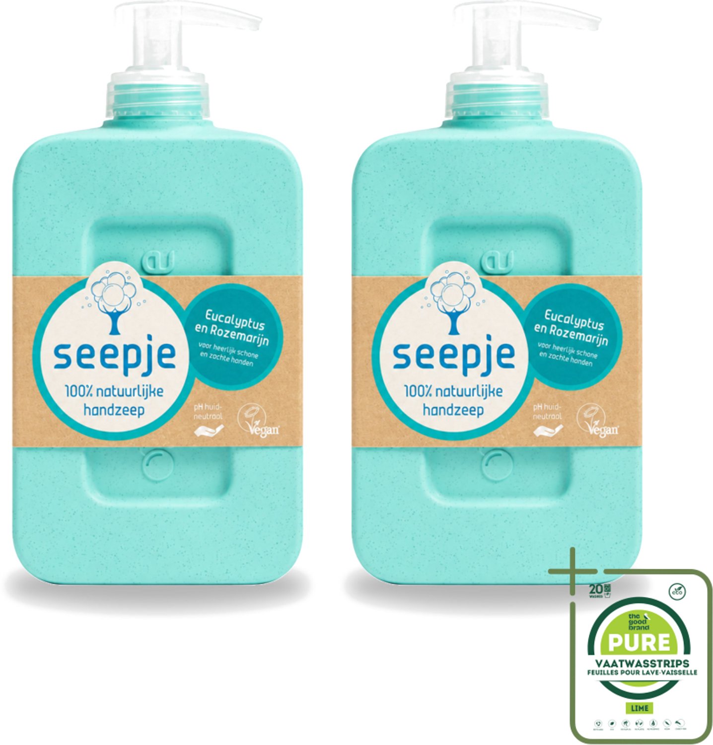 2 x Seepje - Handzeep - Eucalyptus met Rozemarijn - 300 ml - Antiseptische Geur - Grootverpakking - Vaatwasstrips - Handzeep - Eucalyptus - Rozemarijn - Natuurlijke Handzeep - Antiseptische Handzeep
