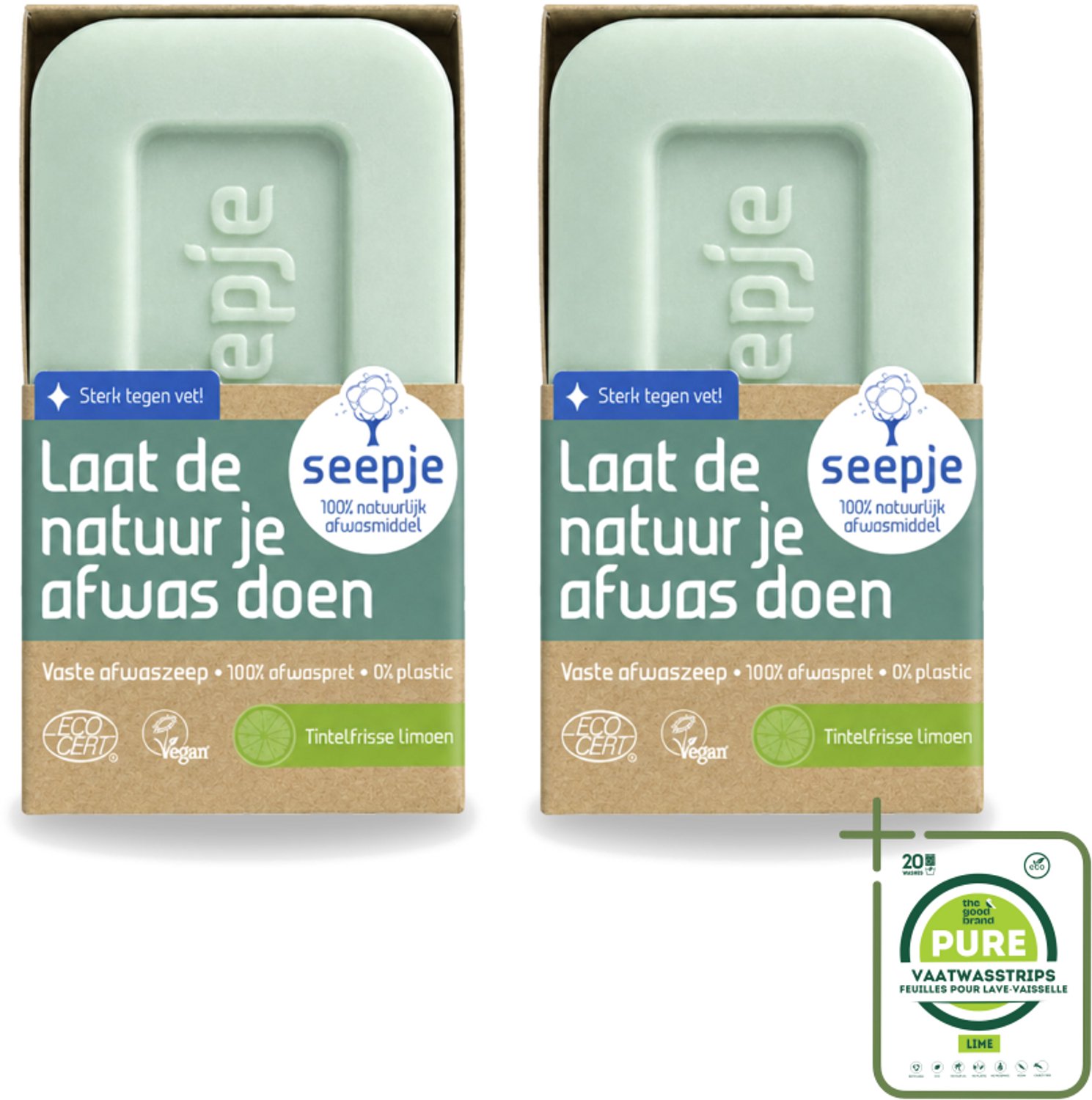 2 x Seepje - Afwaszeep - Handgemaakt & Biologisch - Tintelfrisse Limoen Geur - 120 gr - Grootverpakking - Vaatwasstrips - Afwaszeep - Handgemaakte Zeep - Biologische Zeep - Milieuvriendelijke Zeep - Limoen Geur