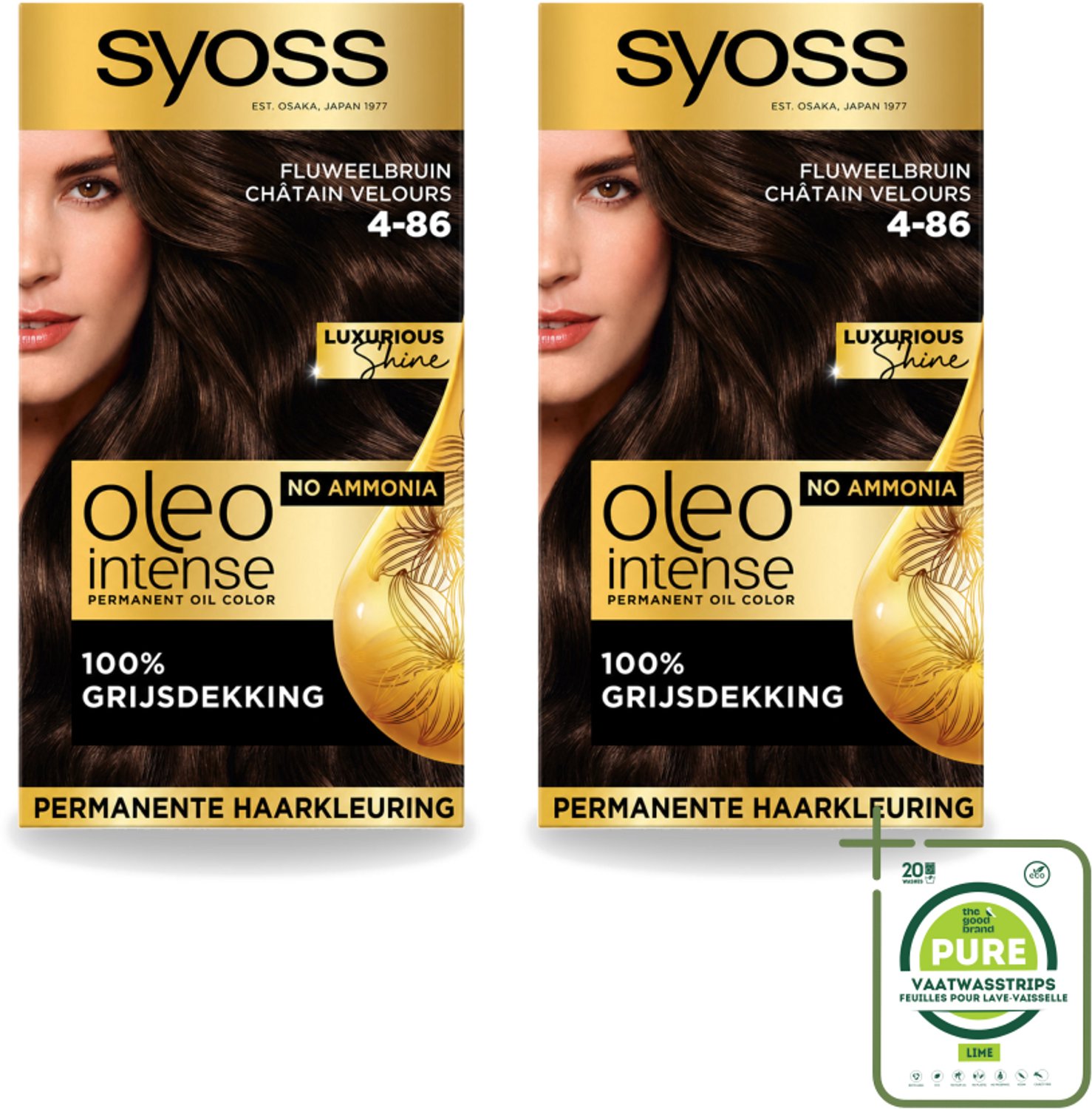 2 x SYOSS - Oleo Intense 4-86 - Haarverf - Permanente Haarkleuring - Fluweelbruin - Langdurige Kleur - Grootverpakking - Vaatwasstrips - Haarkleuring Zonder Ammoniak - Fluweelbruin - Permanente Haarkleuring - Grijsdekking - Haarverzorging