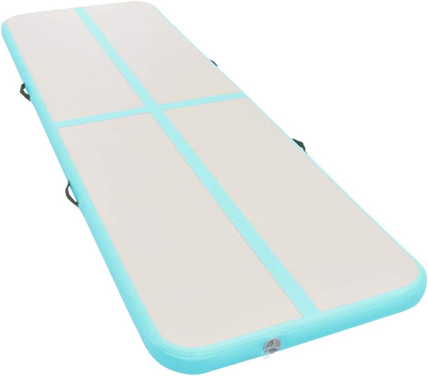 Opblaasbare gymnastiekmat met pomp, turnmat, opblaasbare tumbling-mat, trainingsmat, fitnessmat, yogamat, gymnastiekmat, sportmat voor thuis en buiten, 700 x 100 x 10 cm, pvc, groen
