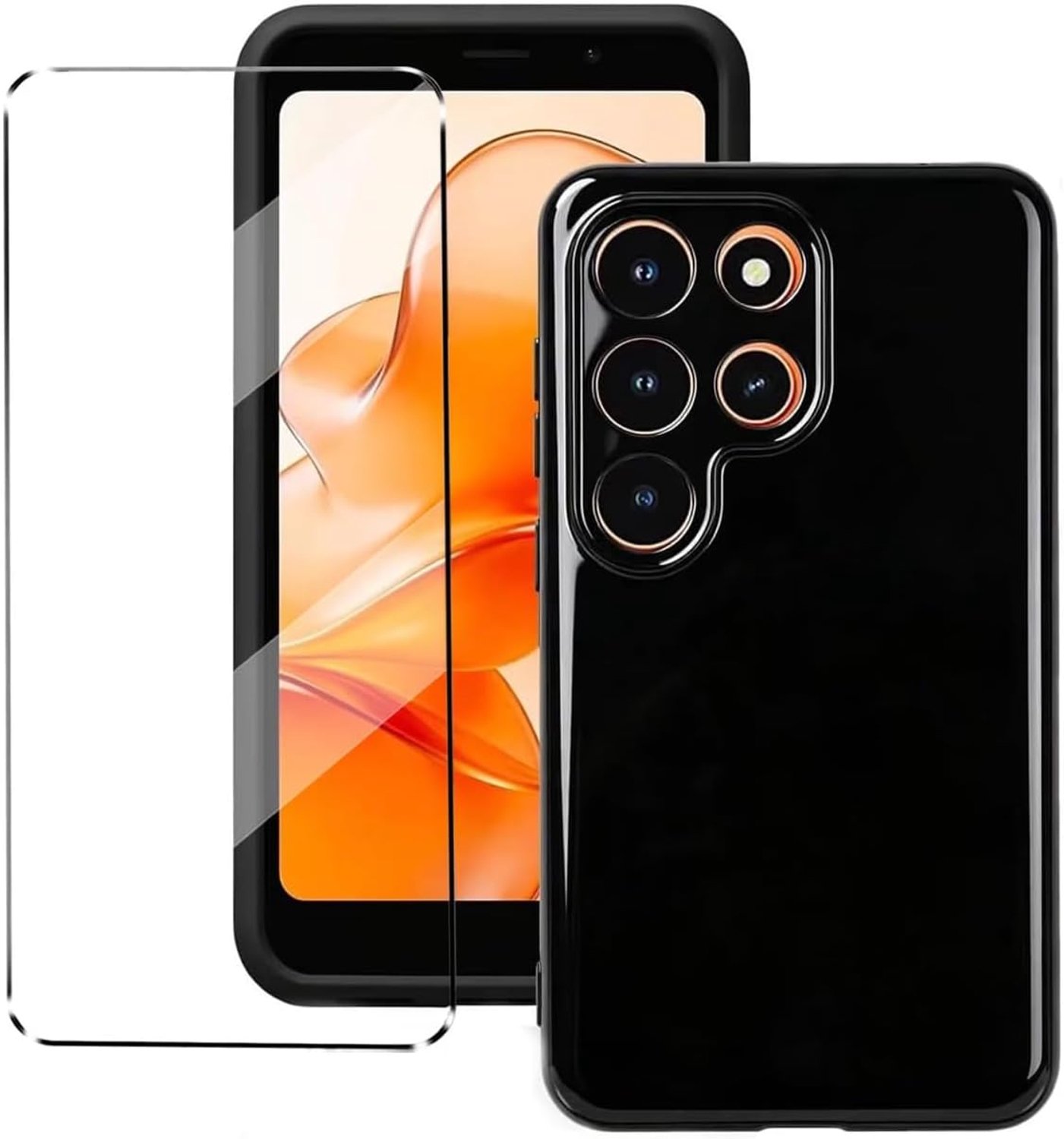 1 beschermhoes en 1 glas compatibel met Ulefone Note 22 schokbestendige beschermhoes plus gehard glas compatibel met bescherming Ulefone Note 22 displaybeschermfolie - transparant