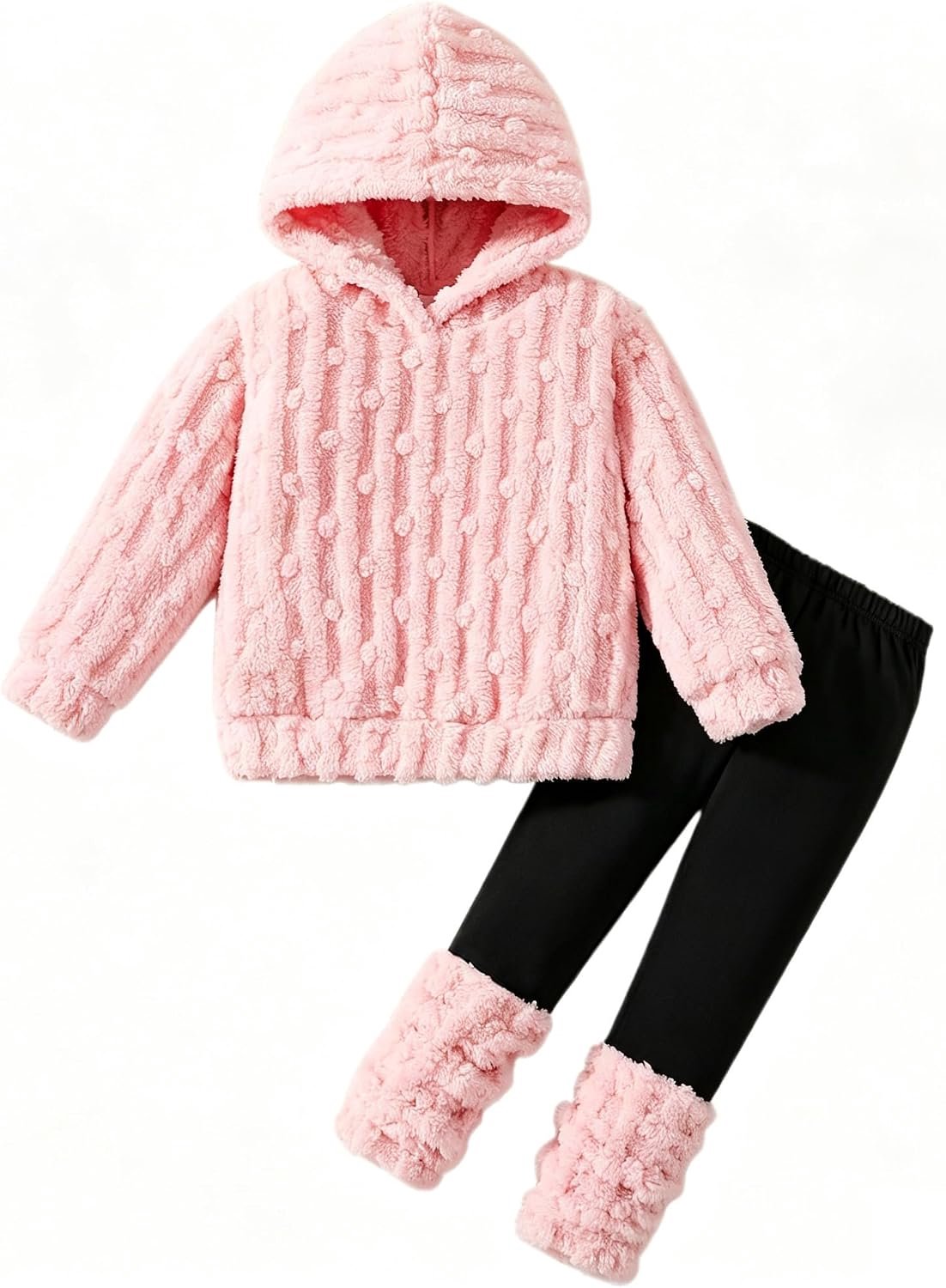 Kledingset voor babymeisjes, warme winter fleece trui met capuchon en broek