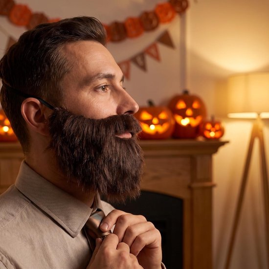 2 Stuks Bruine Nepbaard met Elastische Band Pluizige Comfortabele Pasvorm voor Mannen Ademend Cosplay Kostuumaccessoire voor Halloween Themafeesten — afbeelding 4