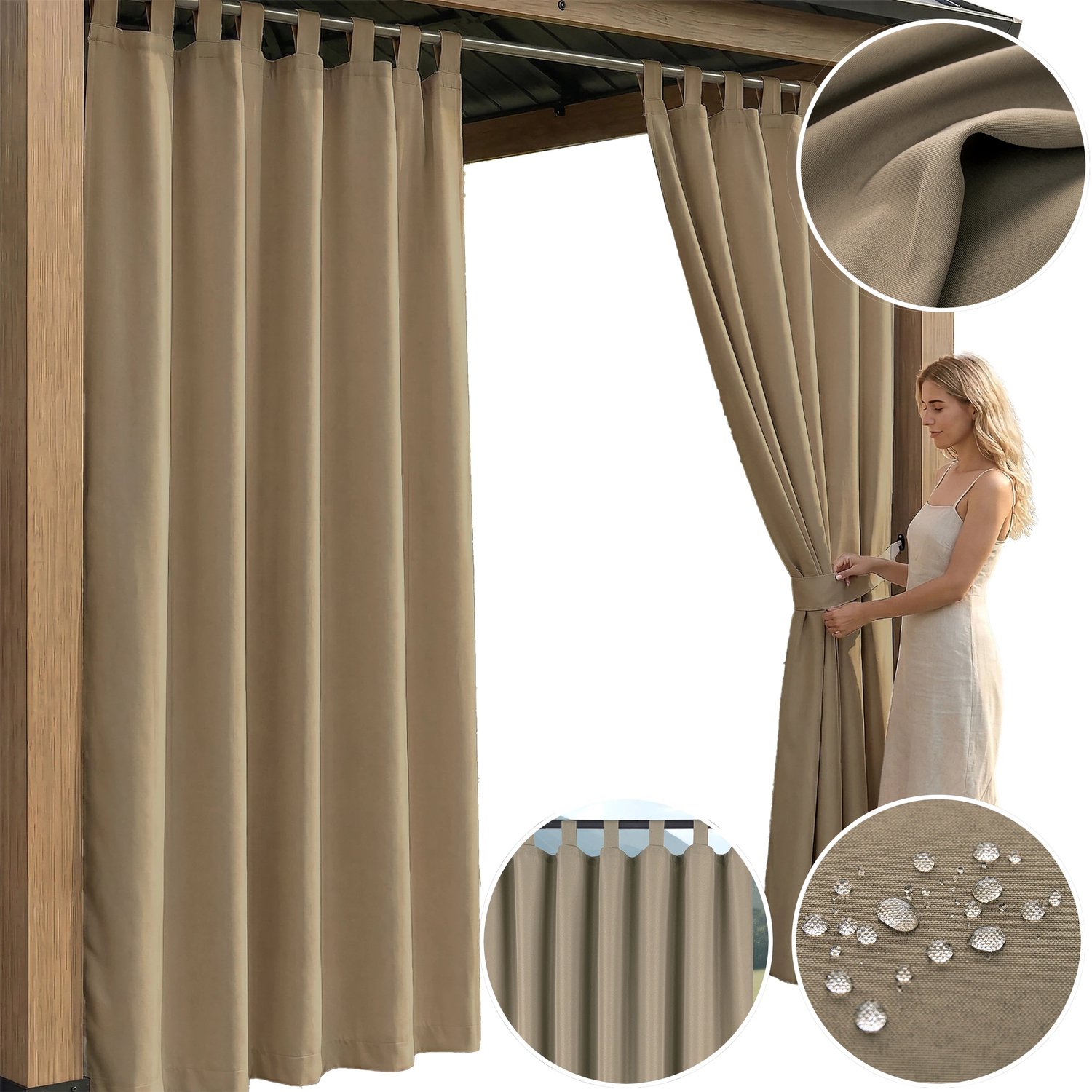 Waterdicht Tuindoek LENTO Donker Beige 155x220 cm met Lusjes
