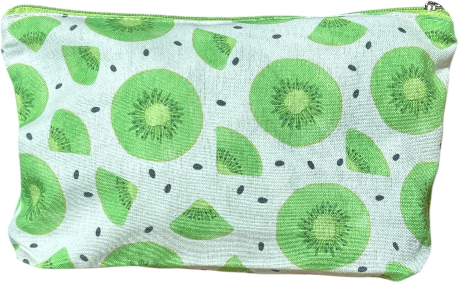 Zomertoilettas met fruitpatroon, 28 x 18 x 7 cm, toilettas voor strand en cosmetica, Beige, Kiwi
