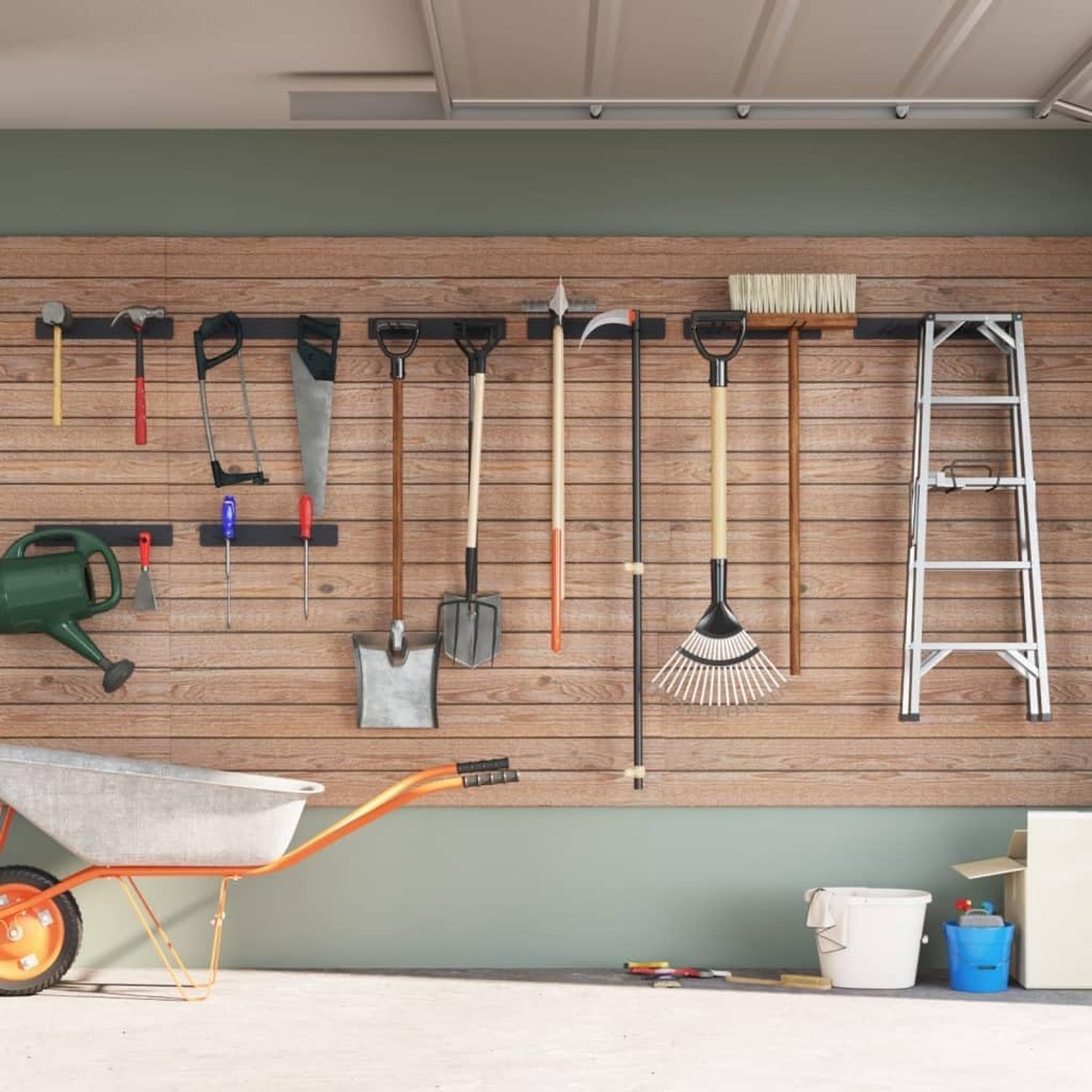 Gereedschapshouders voor wandmontage, gereedschapshouders van gepoedercoat staal, garage-opbergsysteem voor tuingereedschap, zwart, robuuste wandhaken, 8 stuks