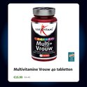 Lucovitaal Multivitamine Vrouw Compleet met 40 tabletten in een rood glazen potje. Label met 'Multi+ Vrouw'.