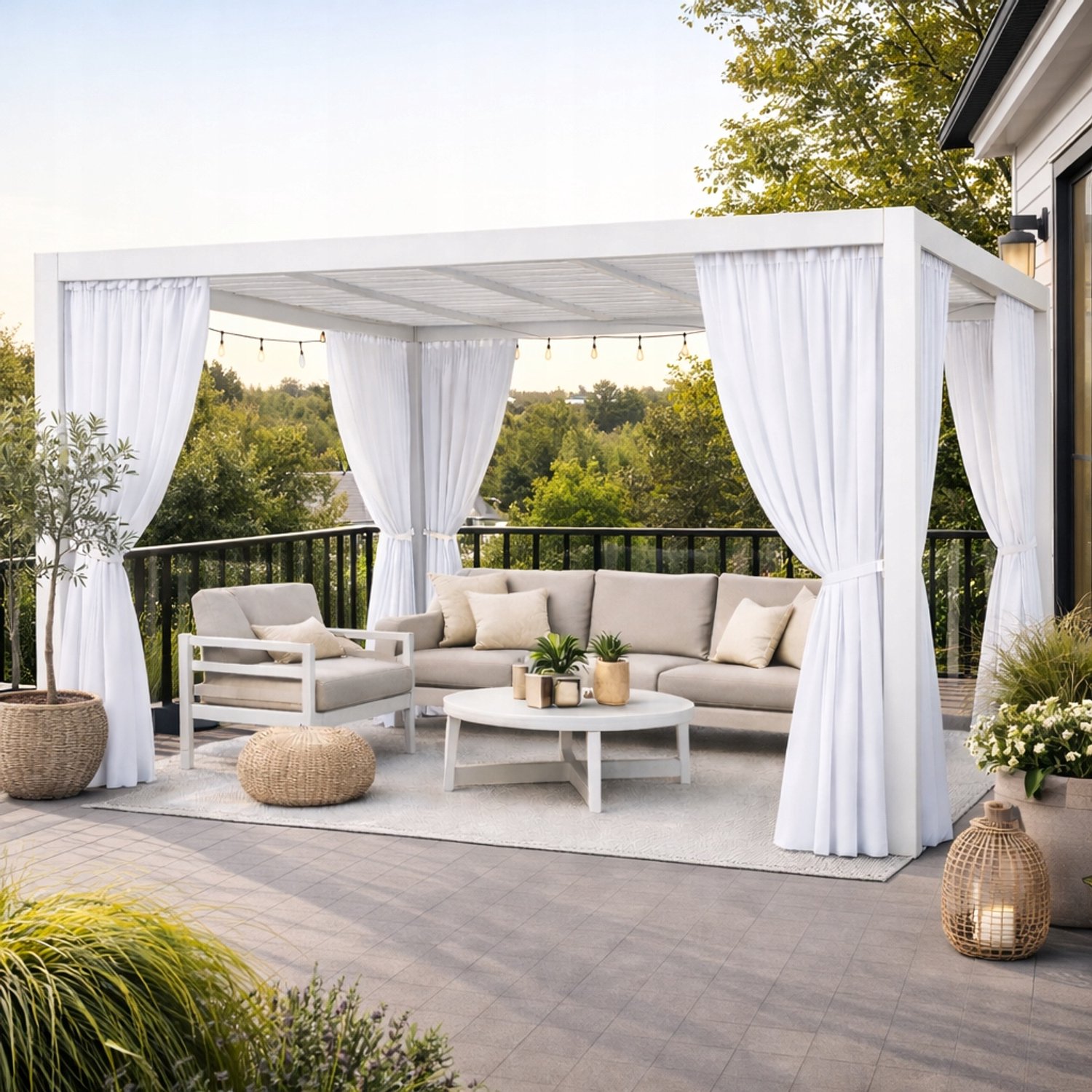 Waterdichte Terrasgordijnen Wit 240x150cm - Balkon, Tuinhuis