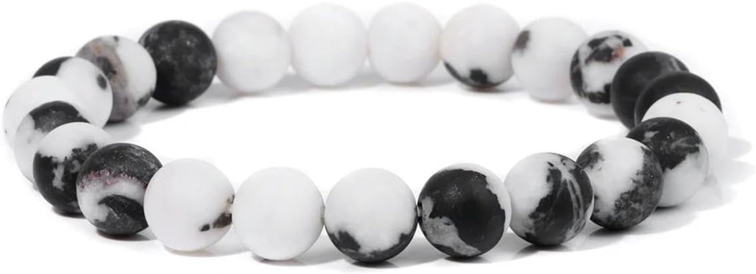 8MM Witte Steen Armband Zwart Lava Grijs Agaat Stretch Armbanden Voor Vrouwen Mannen Elastische Armbanden Yoga, 17cm, Steen Emaille Glas, Zirkonia Agaat obsidiaan