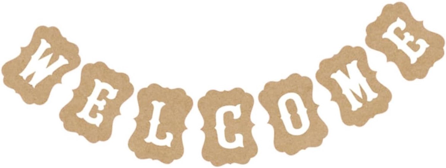Welkomstbord Van Kraftpapier Met Bruine Achtergrond En Witte Letters Decoratieve Banners Voor Thuisfeesten
