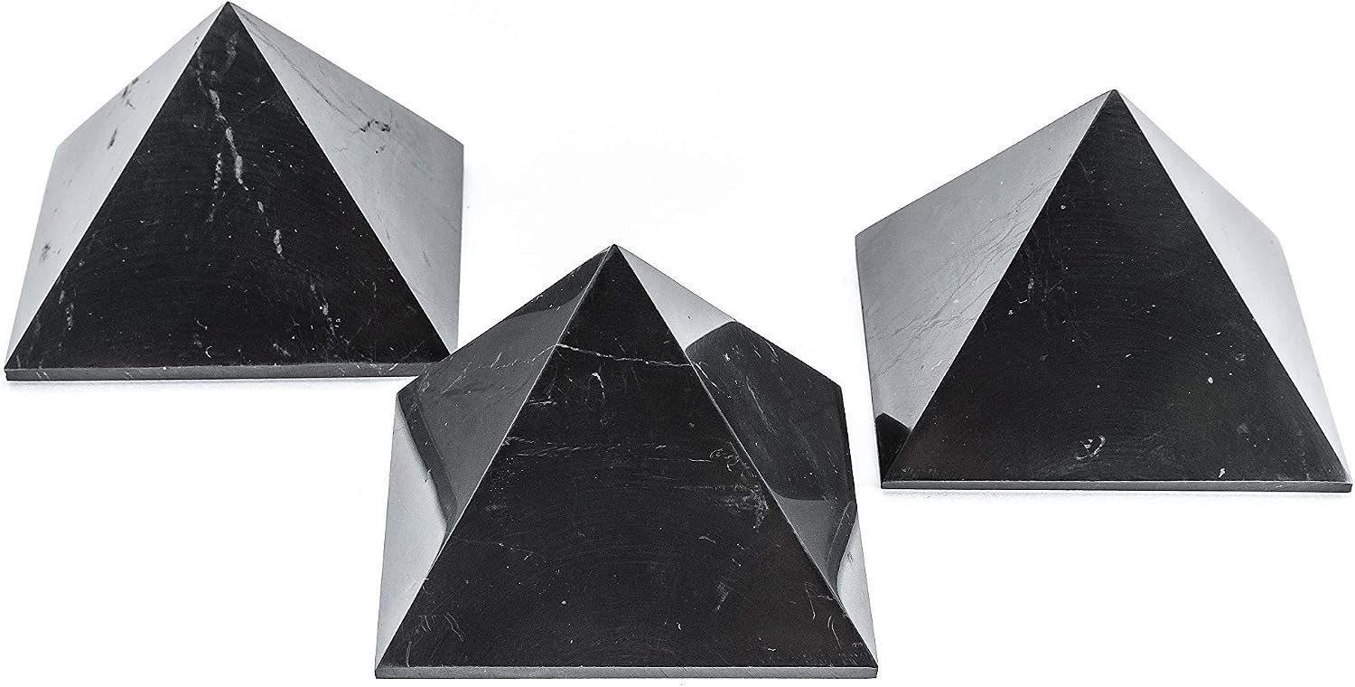 SN NATURSTEIN UG - Shungite gepolijste piramide 8 cm | Gem Stone uit Karelië - 3 eenheden