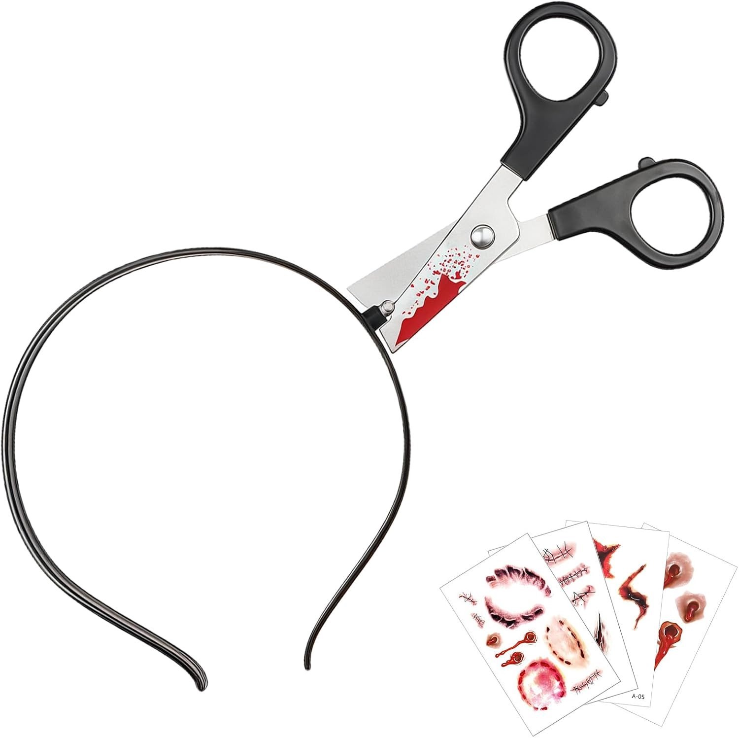 Halloween Mes Hoofdband met 5 Realistische Littekentattoos - Kostuumaccessoire voor Volwassenen en Kinderen, Feestdecoratie en Party Props