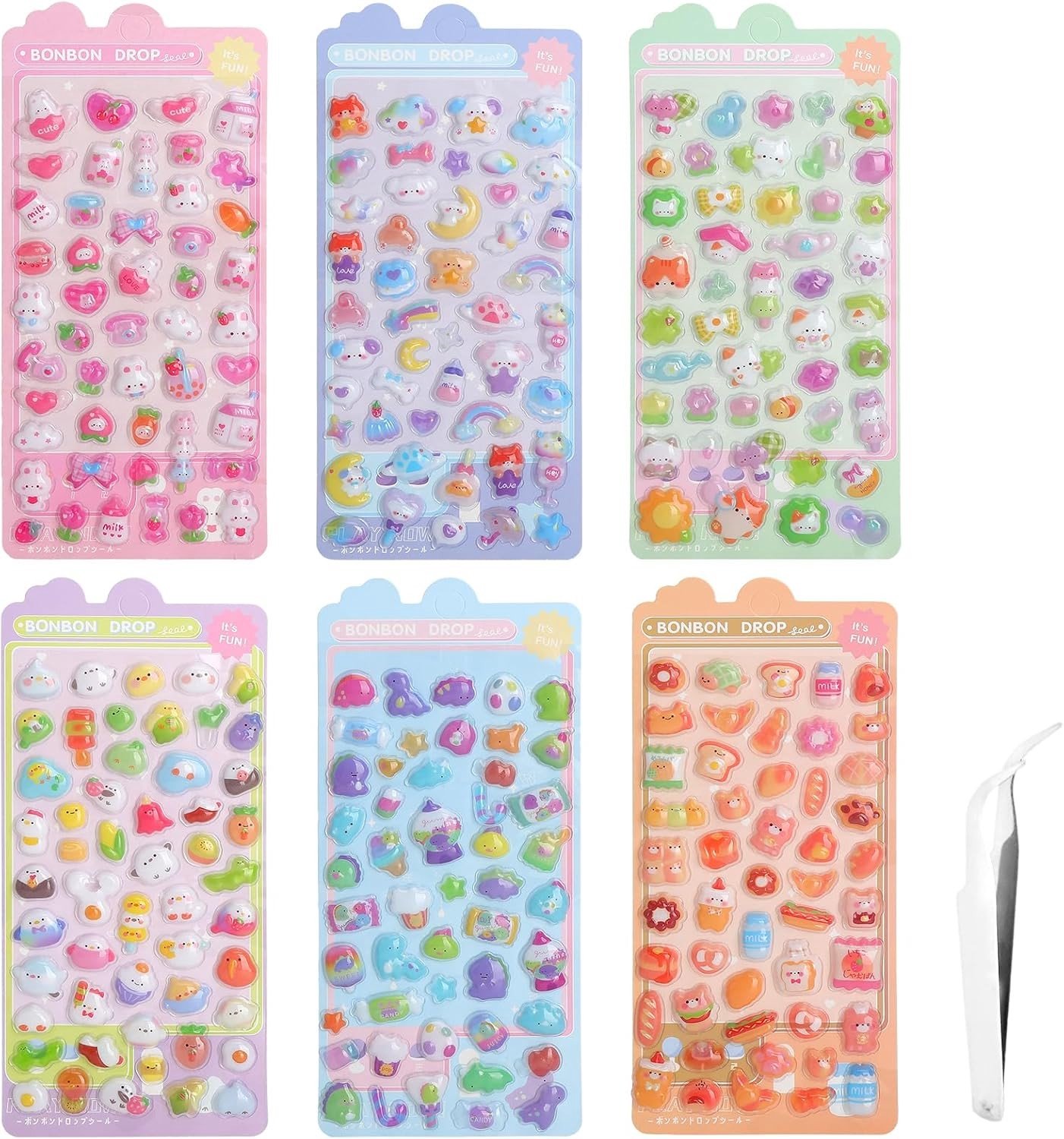 Schattige 3D Dierenstickers Set van 6 Stuks, Waterdichte Kawaii Mini Stickers voor Kinderfeestjes en Creatieve DIY Projecten