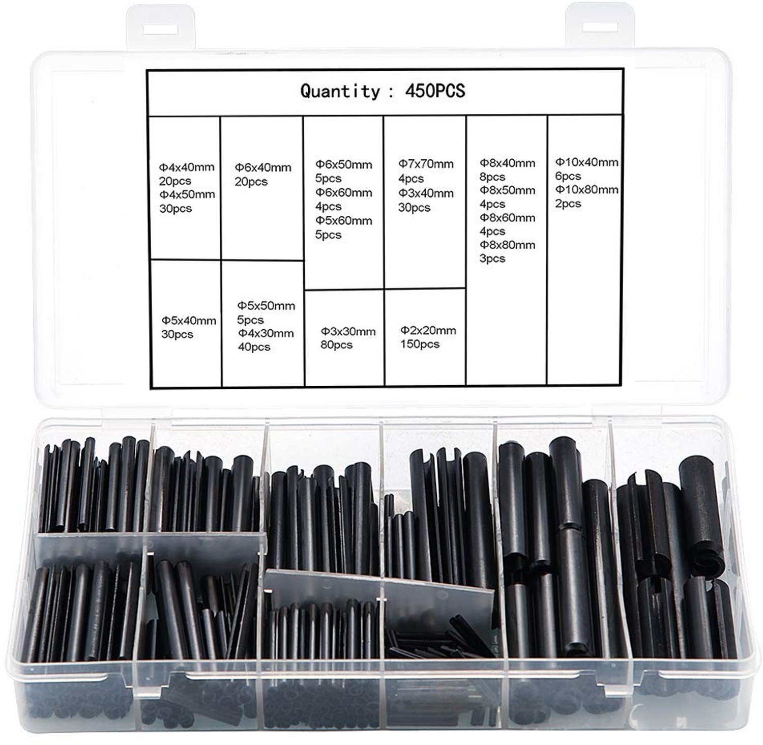 Assortiment van 450 Stalen Gesloten Veerpennen - Diverse Maten, Tension Rollers en Metalen Hardware Set