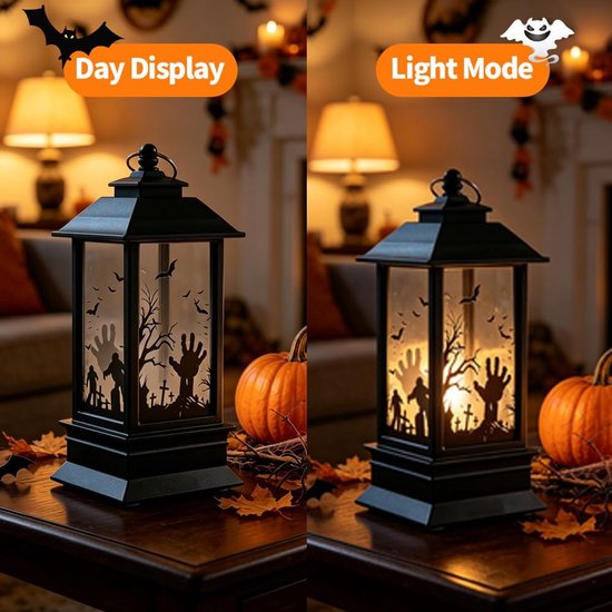 4 stuks Halloween decoratieve pompoen lantaarn, Halloween decoratieve kaarslantaarn, Halloween lantaarn outdoor met led-kaars, Halloween decoratieve lantaarns herfst buiten boom hangdecoratie — afbeelding 3