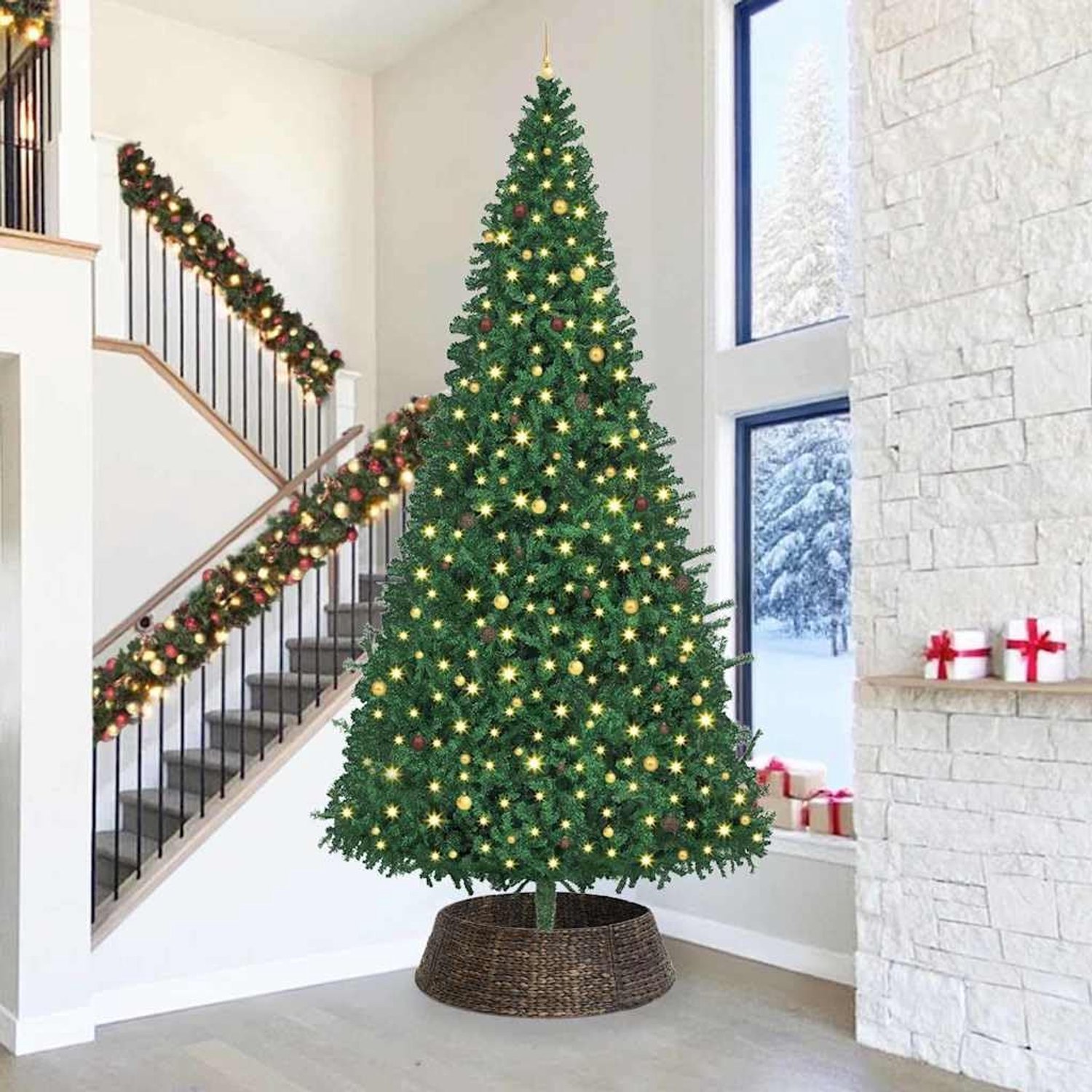 Kerstboomkraag, zwart, 105 x 105 x 28 cm, van waterhyacint, decoratieve boomstandaard, inkijkbescherming voor een feestelijke sfeer