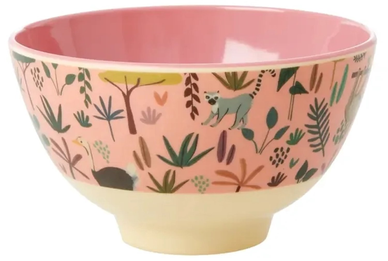 RICE bord en kom met jungledierenprint, melamine, koraal, 300 ml