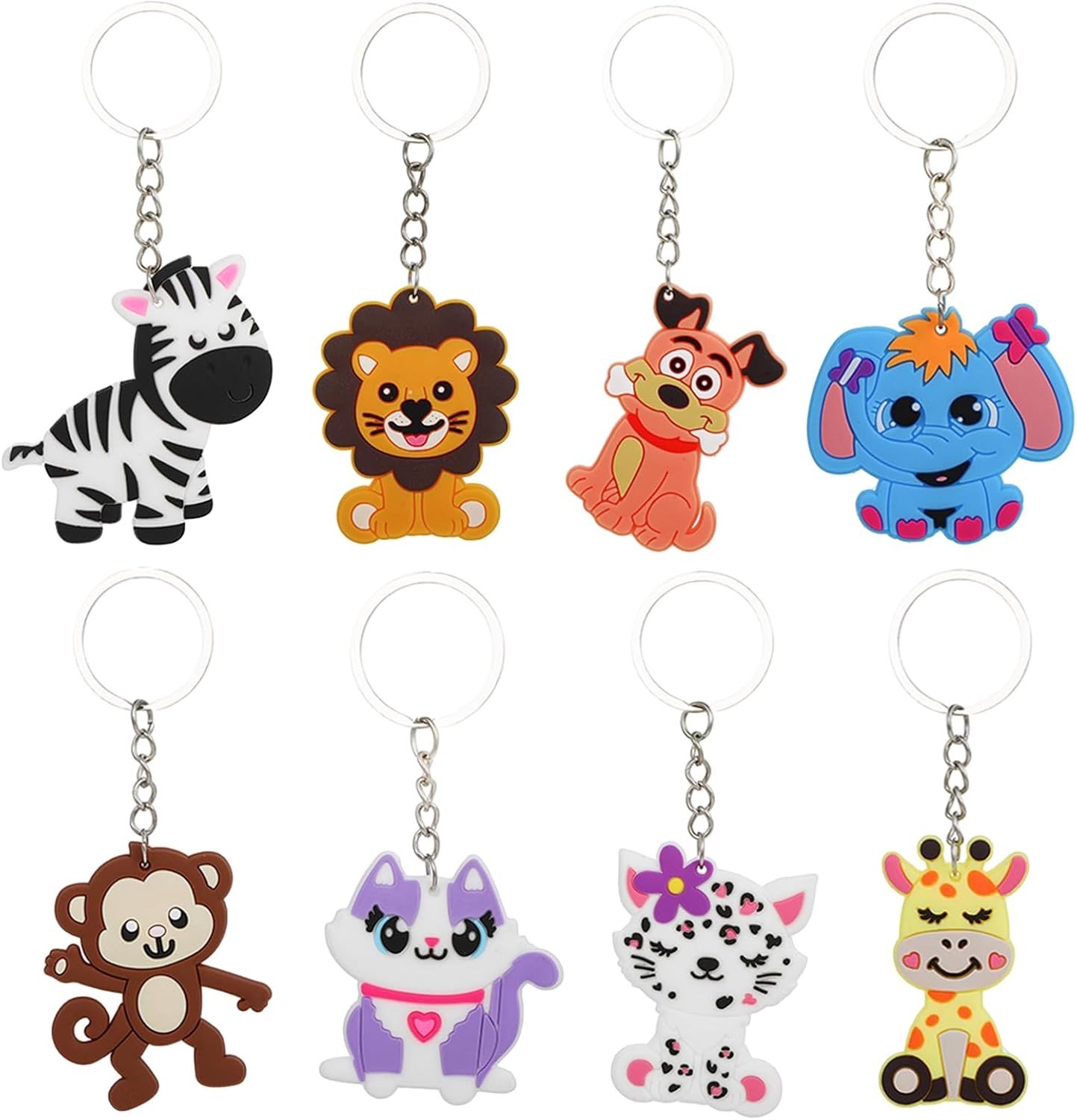 8 Dierlijke Sleutelhangers voor Kinderen, Cartoon Silicone Sleutelhangers, Verjaardagscadeaus en Feestartikelen voor Meisjes en Jongens