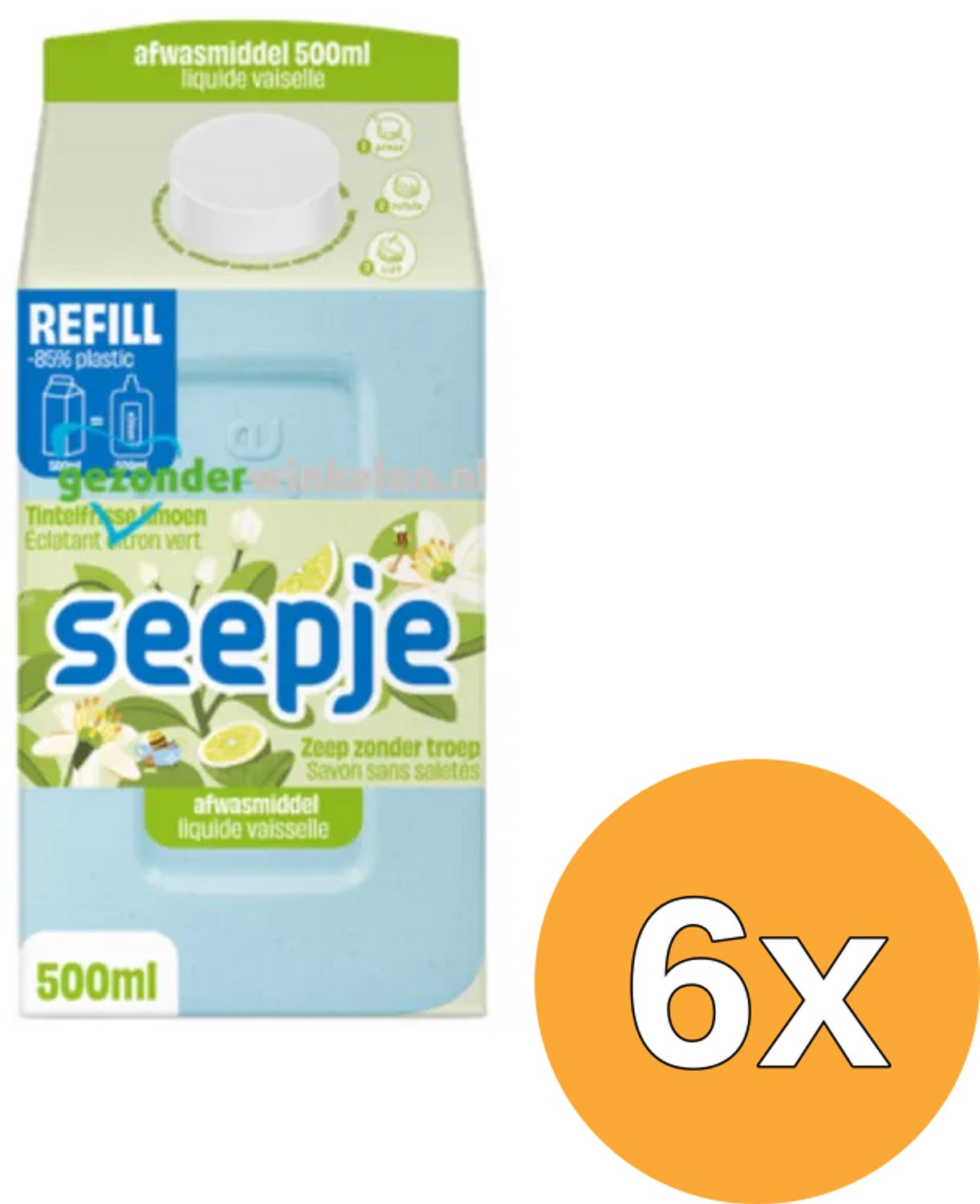 6x Seepje Afwasmiddel Limoen Refill (500 ml)
