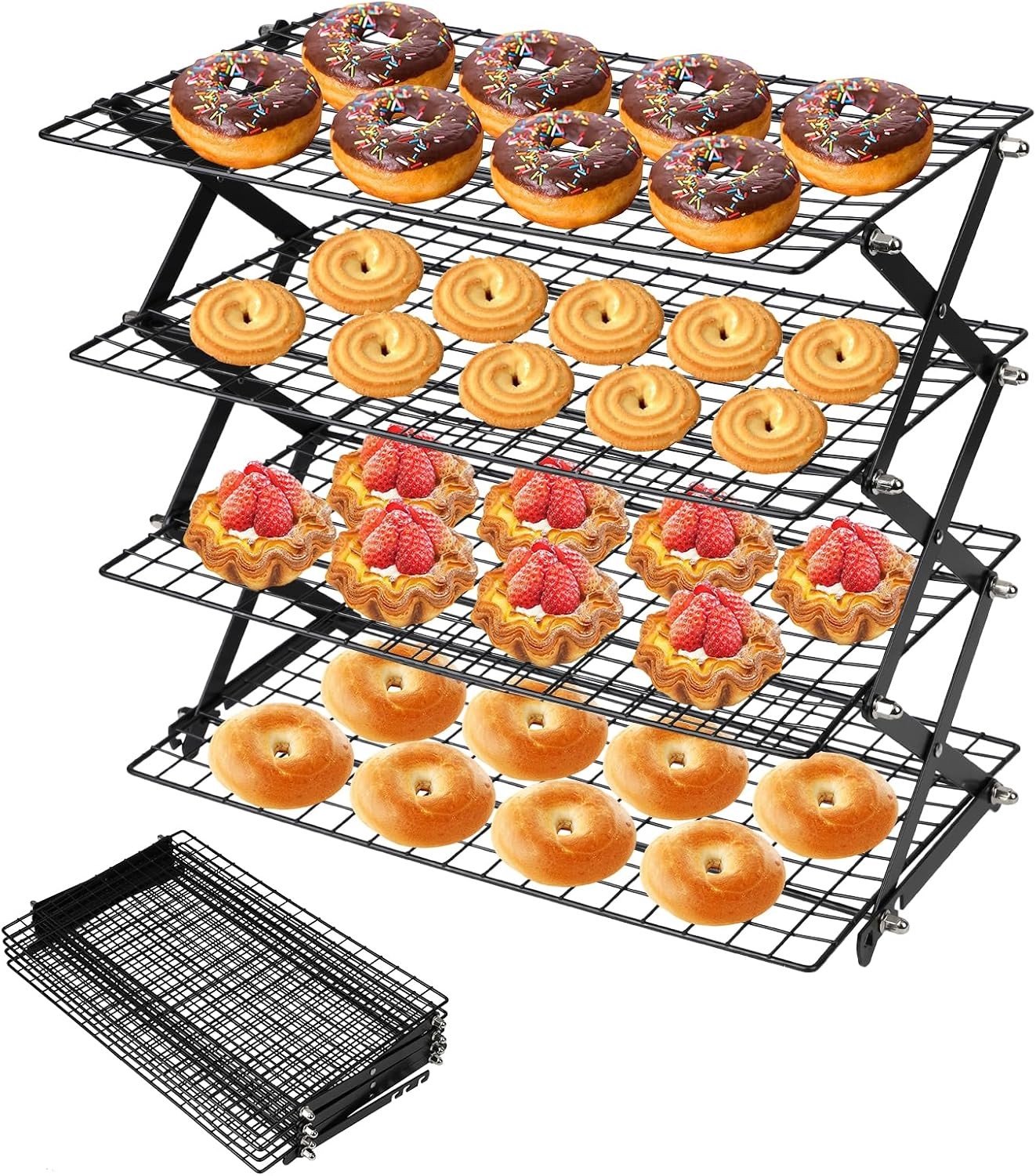 Vierlaags Koelrek voor Taarten, Stapelbaar en Vouwbaar, Ideaal voor Bakken en Grillen, Herbruikbaar en Antikleef