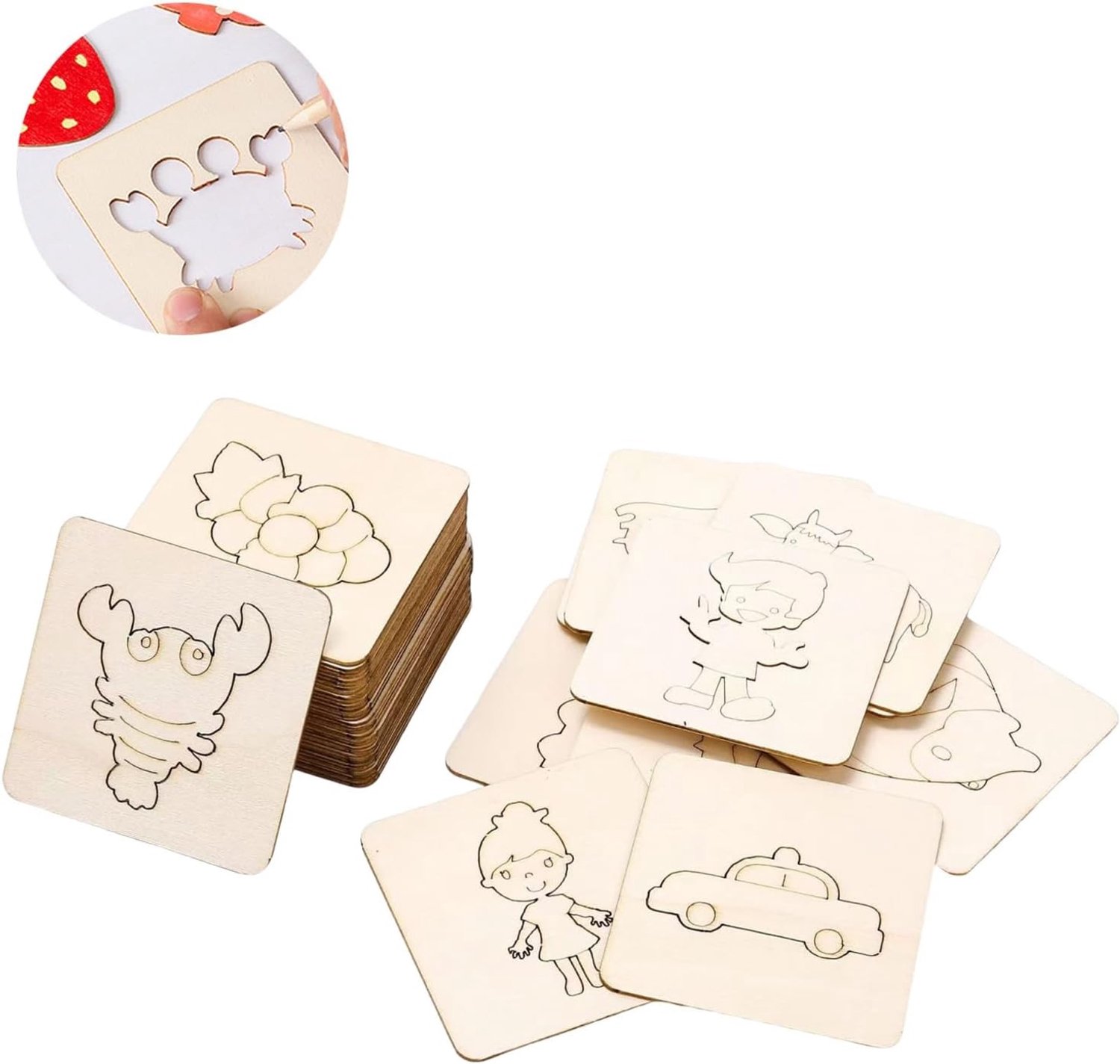 Creatieve Houten Sjablonen voor Kinderen, 60 Stuks voor T-Shirt Schilderen en DIY Projecten voor 3-6 Jaar Oud