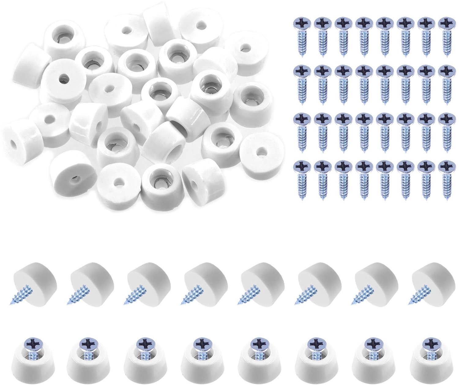 Swpeet 30 stuks 12 mm x 8 mm x 7 mm meubelpads witte ronde rubberen voetpads met 32 stuks M3 × 16 mm montageschroeven, ronde antislip witte rubberen b
