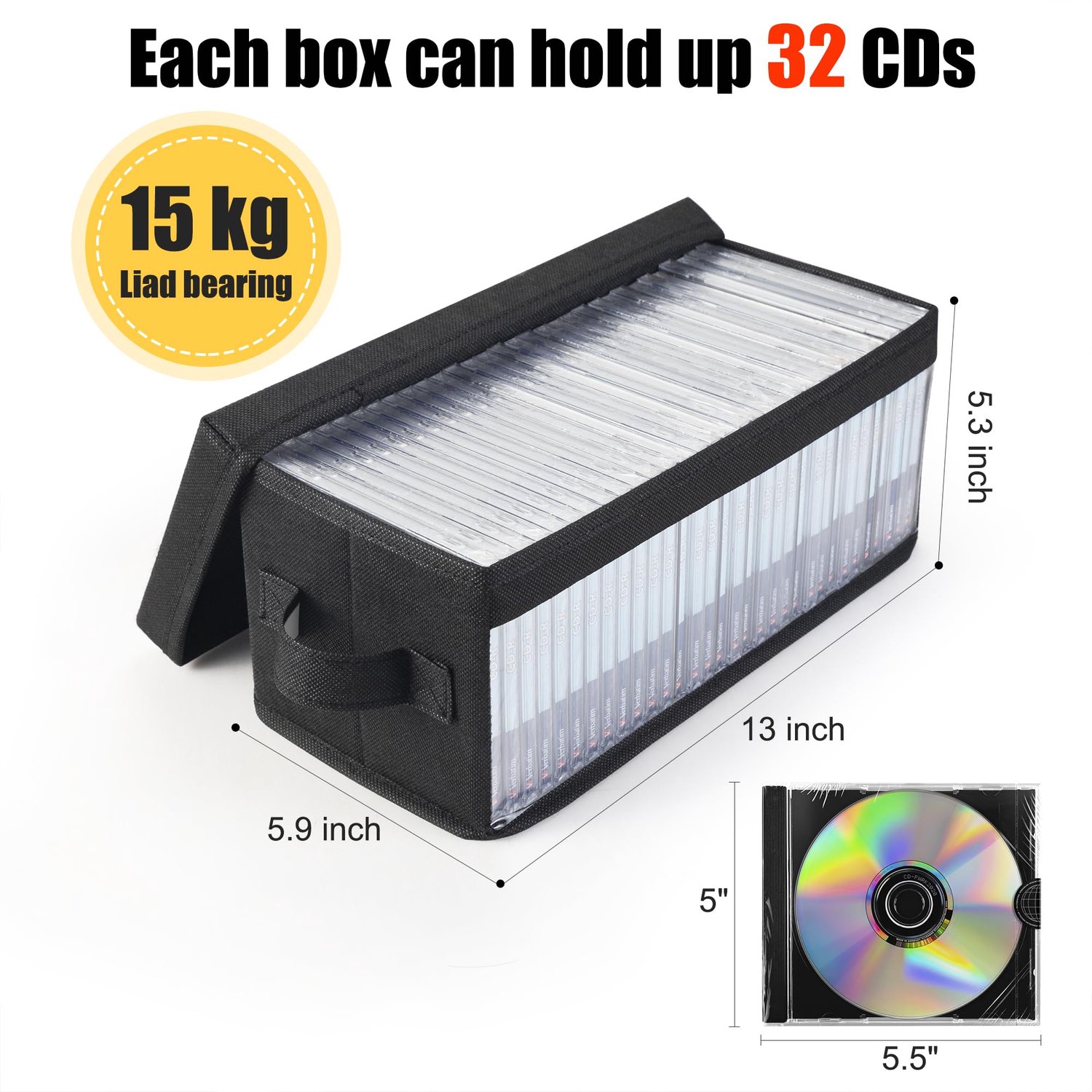 UENTIP CD Opbergdoos - Pack van 8 CD Case Opbergcontainer voor 256 CD's in Full Jewel Cases, 512 CD's in slanke cases en 1400 schijven in CD sleeves (