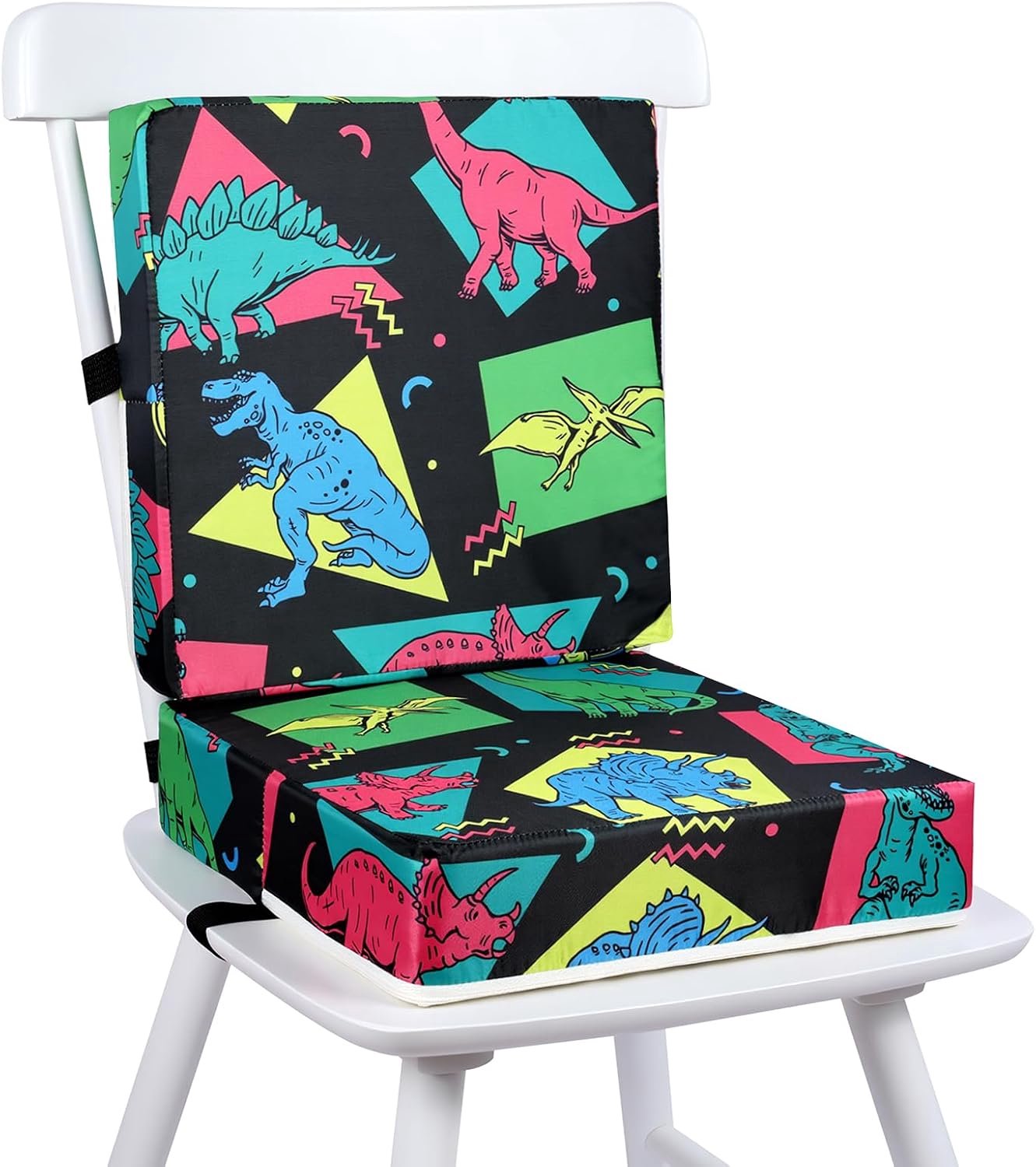 Vicloon Kids Seat Booster, Flexible Seat Booster for Kids, Portable Non-Slip Seat Cushion for Kids for Home on the Go with Back Cushion (Dinosaur Blac