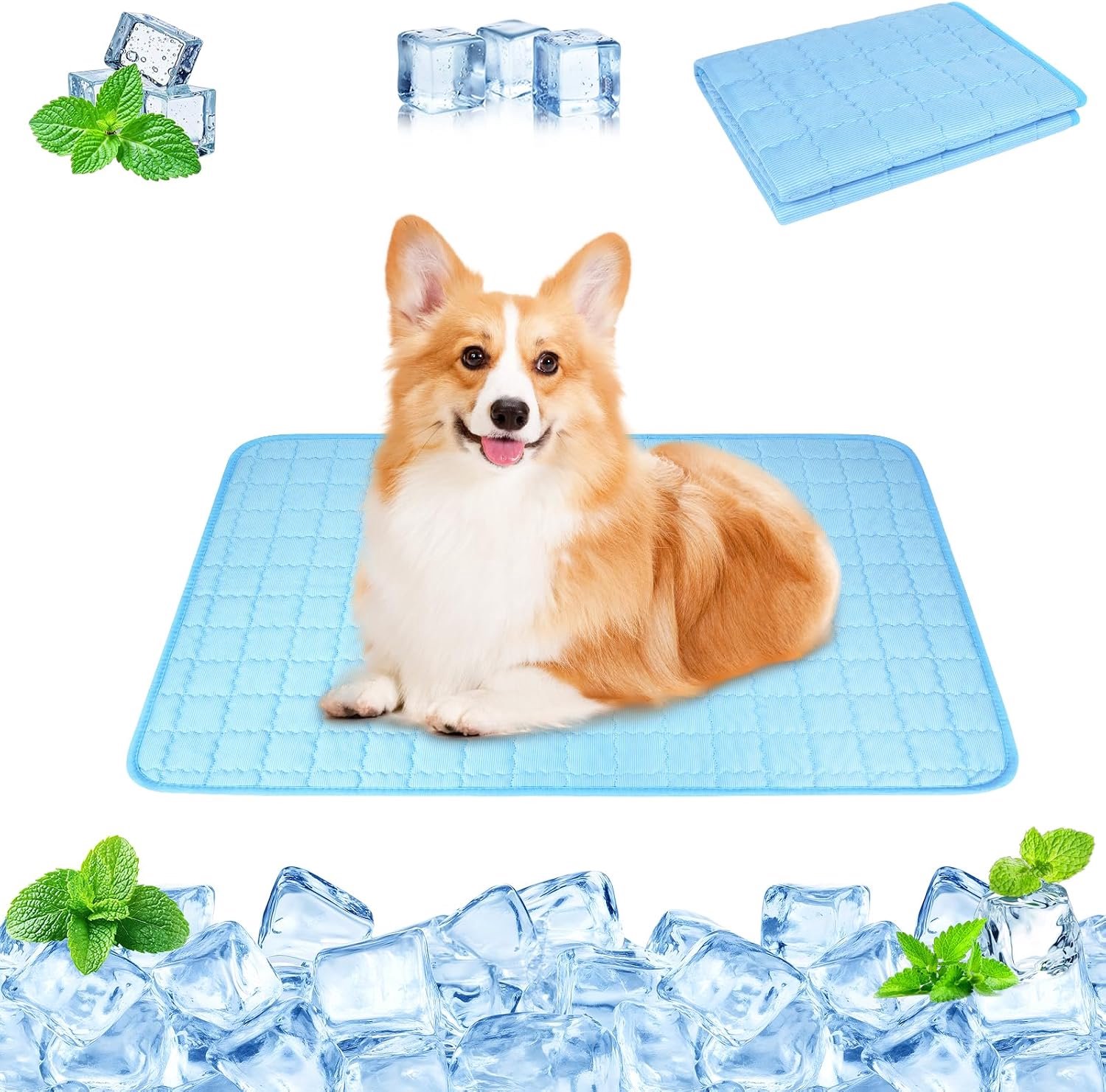URAQT Cooling mat for pets, blue, available in sizes 60 x 45 cm, for physical cooling of the animals.