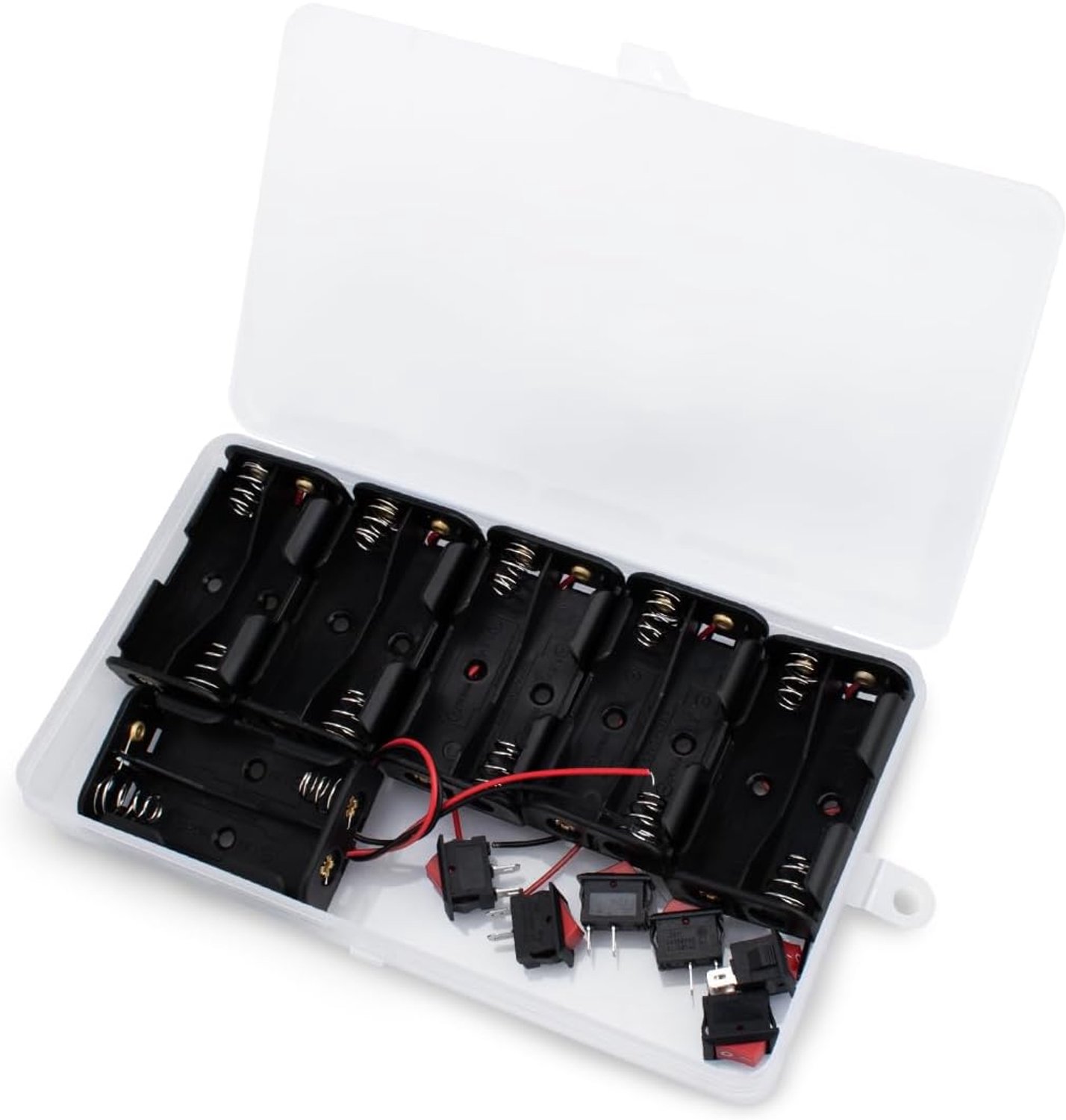 6pcs 2 x 1.5V AA battery holder, Wire Leads battery holder case box with 6 Switch - ShopVlot