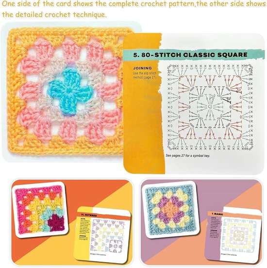 Mix en Match Ontwerpen voor Haakkaarten, Granny Square Haakpatronen en Boekje voor Beginners en Gevorderden met Foto's en Uitleg — afbeelding 4