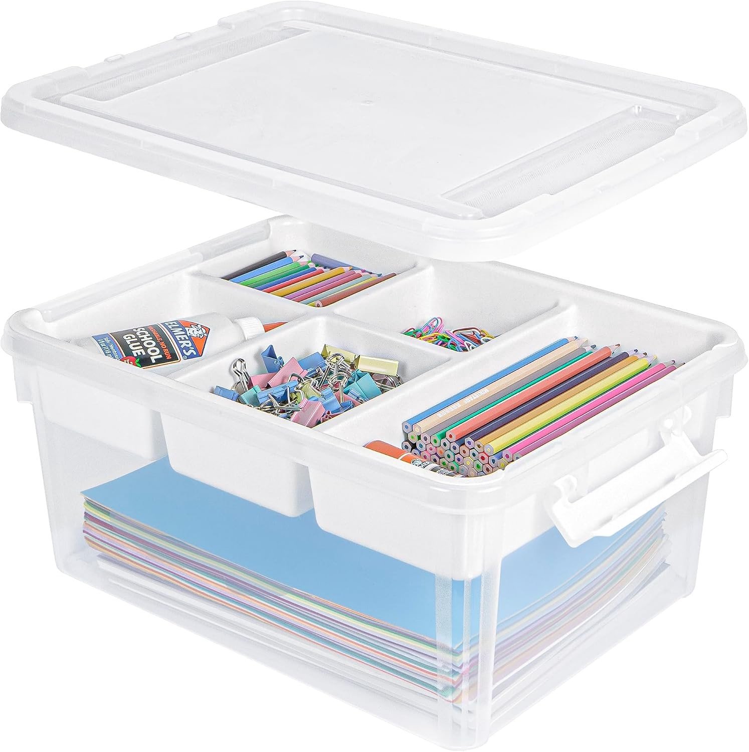 16L Opbergdoos met Verwijderbare Lade, Duurzame Plastic Containers met Deksel en Vergrendelbare Gespen, Stapelbare Doos voor Kunst, Speelgoed en Gereedschap