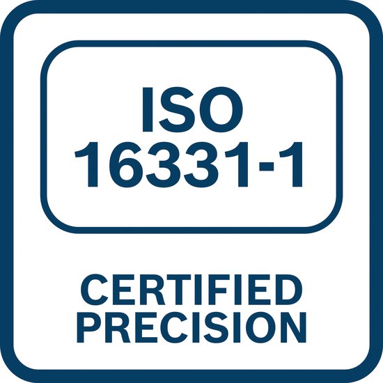 Informatie-icoon met tekst ISO 16331-1 CERTIFIED PRECISION.
