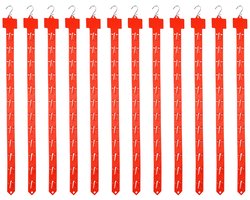 12 stuks hangende goederenstrips met S-haken, 61 inch, plastic rek, standaard, displaystrips met labelkop, voor detailhandel, display, thuis, winkel, snack organizer, rood