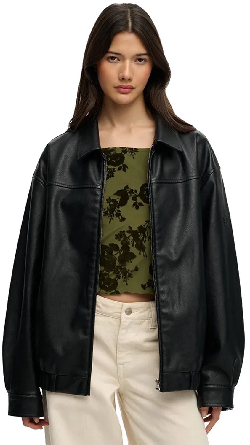 Superdry Collared Oversized Bomberjack L Vrouw Zwart