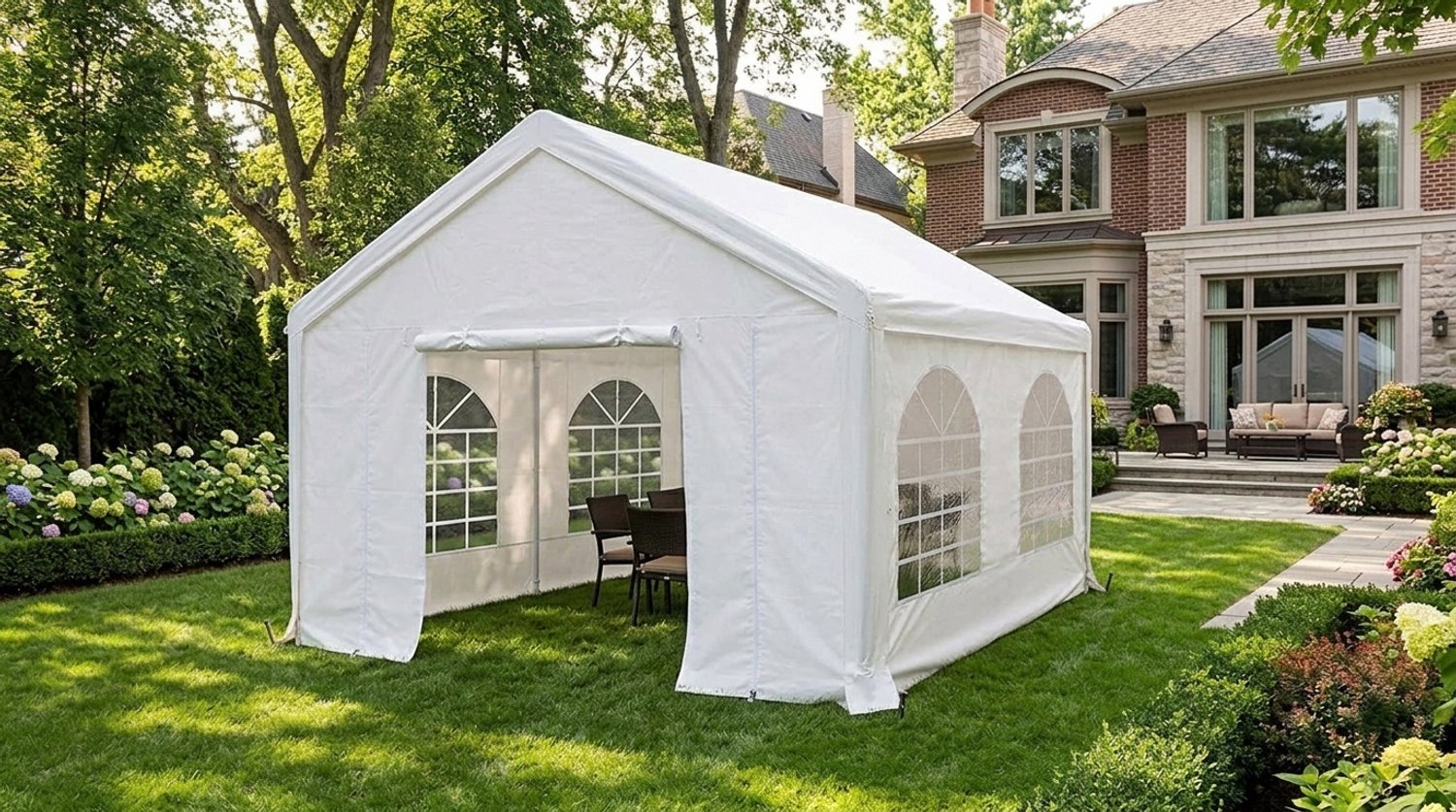 Partytent 4x5m - Paviljoen Tuintent Waterdicht met Verzinkt Stalen Frame & PE Zeil (450 N) - Feesttent 20m² - Witte Tuintent - Laura Homestore