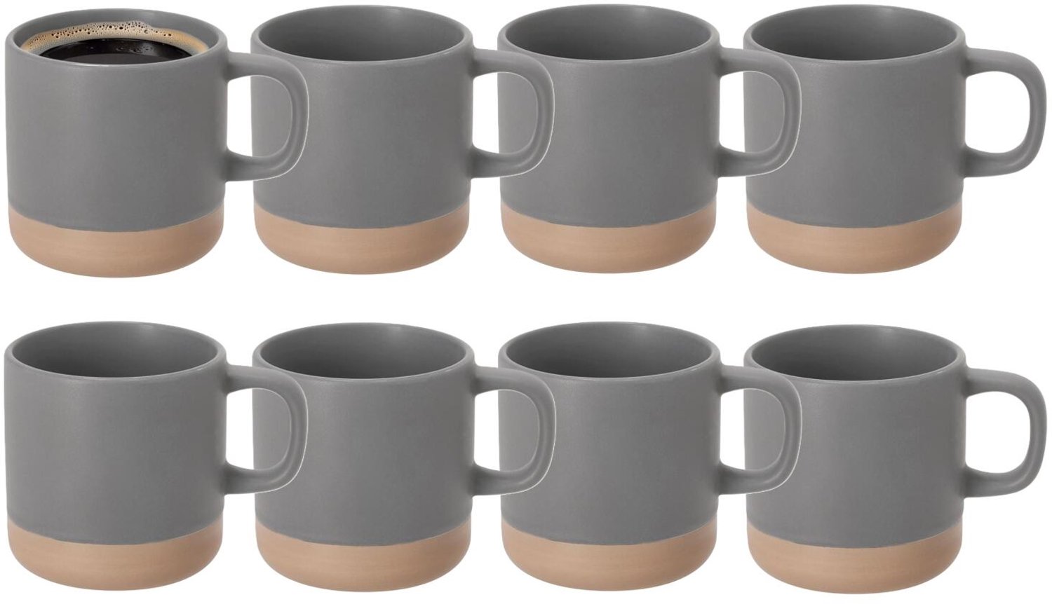 Bellatio Design Koffiekopjes Eliza - 8x stuks - grijs/beige - 350 ml - mokken - keramiek - bekers - 2 kleurig