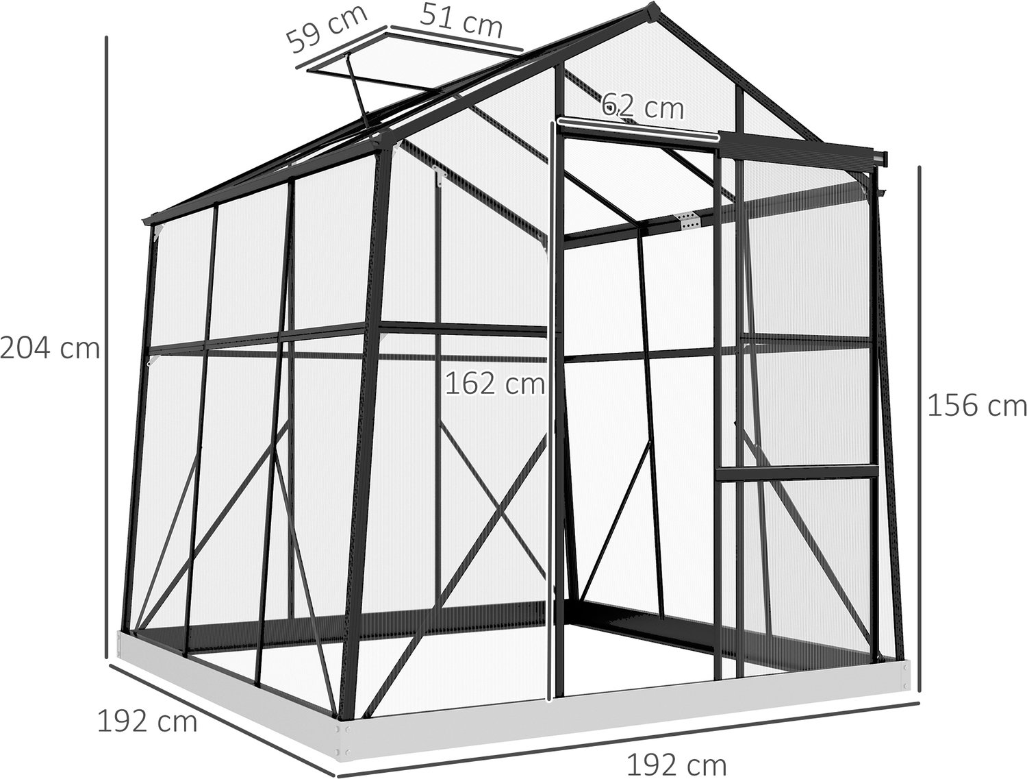 Kas, 192×192×204 cm, zwart, metalen frame, kweekkas, groentekas en plantenserre, met opbergruimte voor tuingereedschap, stabiel en duurzaam, eenvoudig te reinigen, praktisch en decoratief, geschikt voor tuin en binnenplaats – foto 2