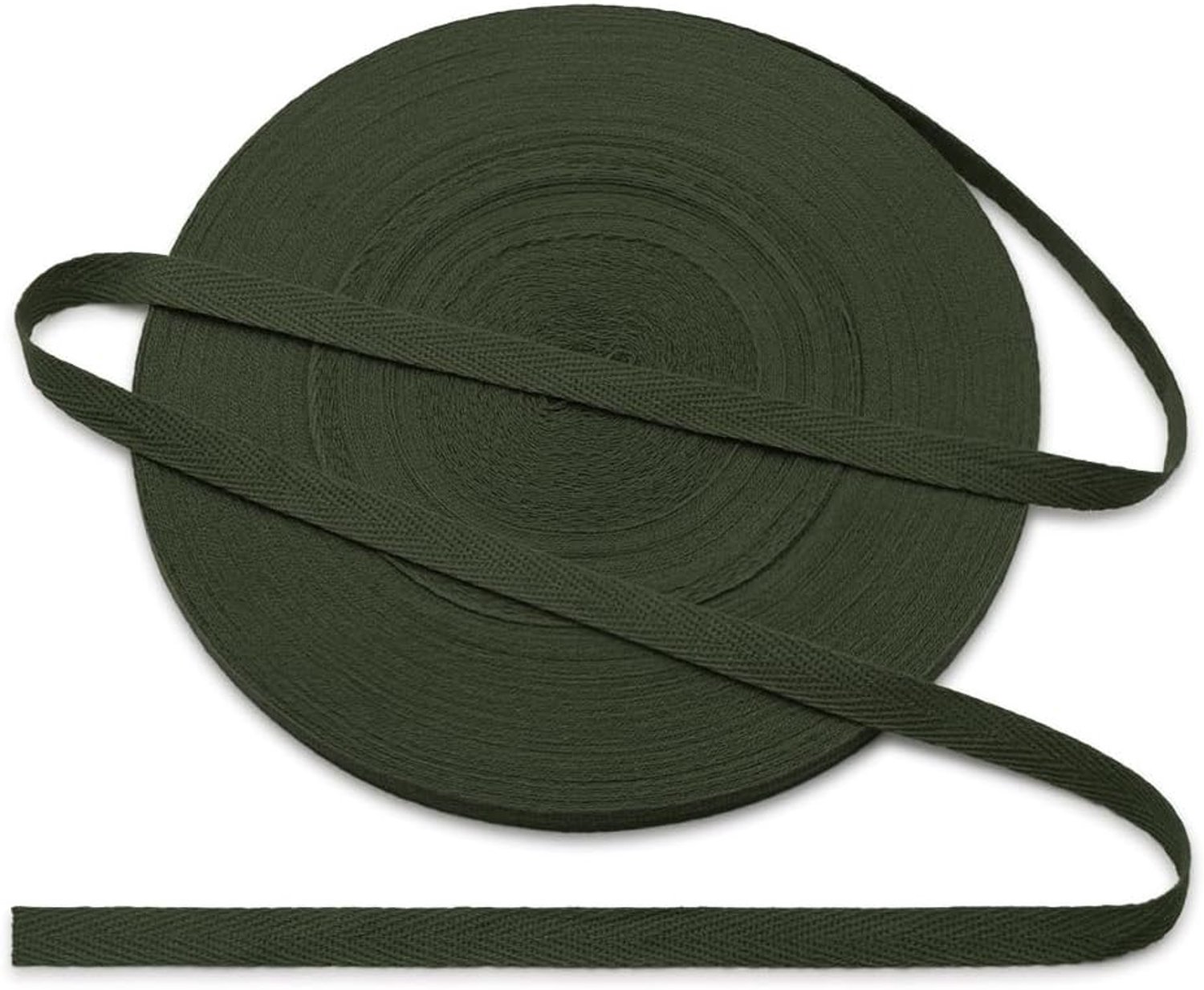 Band van katoen 10 mm, visgraatband van katoen 10 mm, katoenen band 1 cm, groen, 45 yards