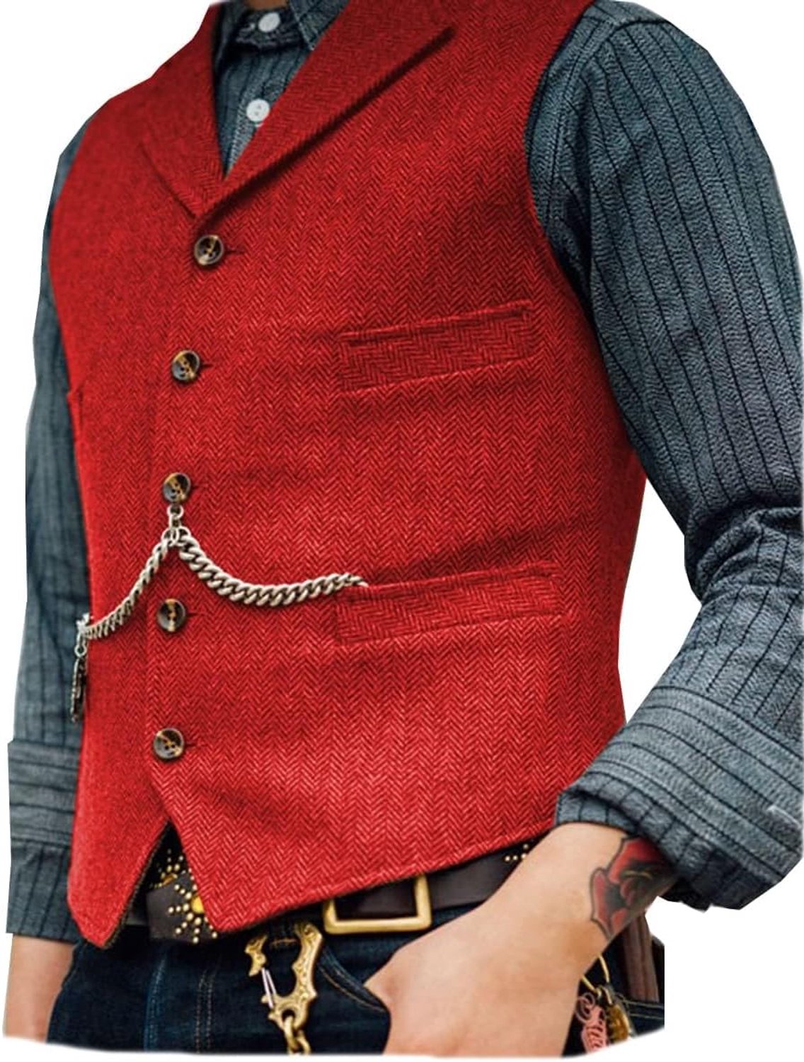 Vest, herringbone patroon, wol