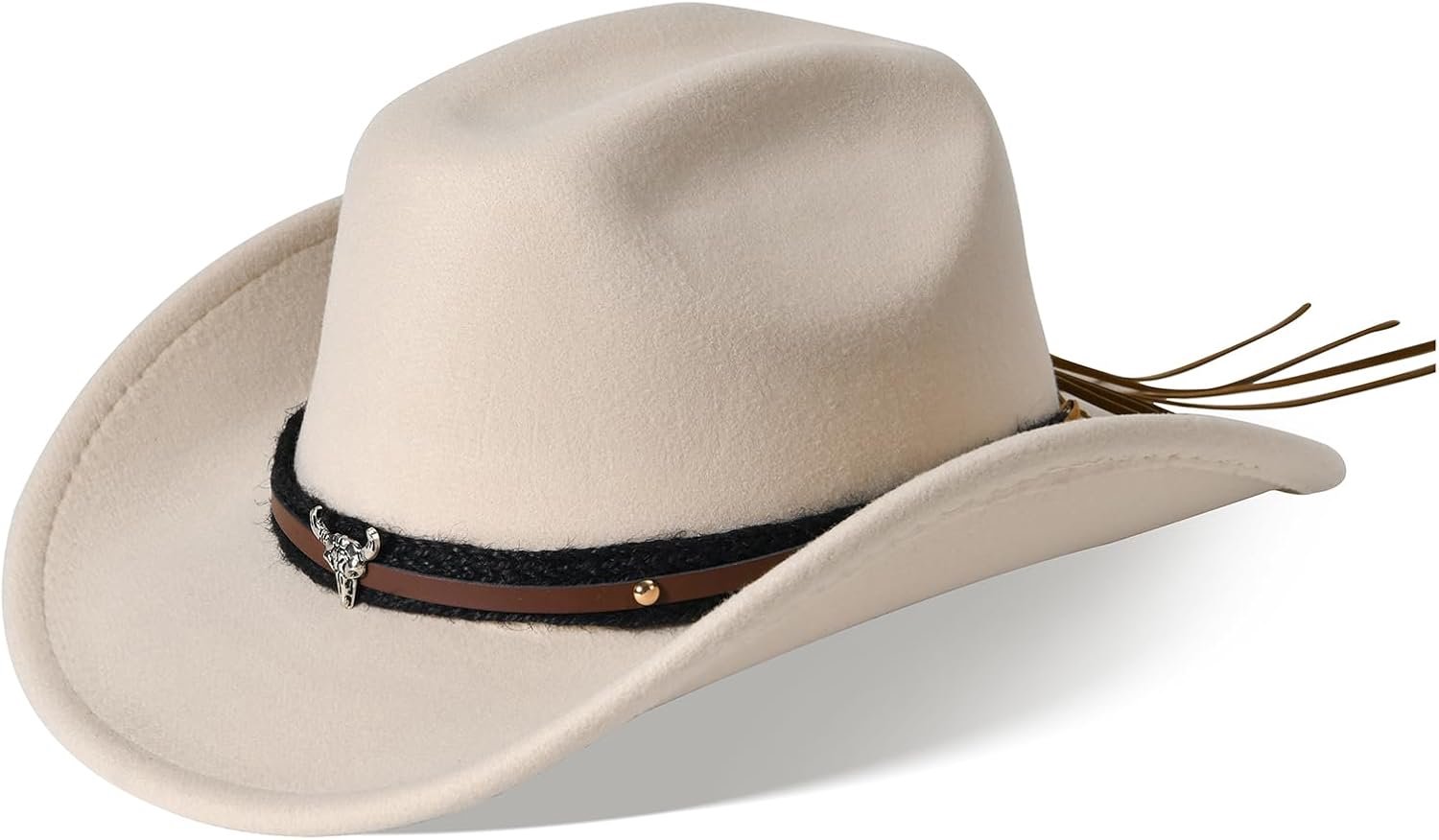 Cowboyhoed met brede rand en lederen band