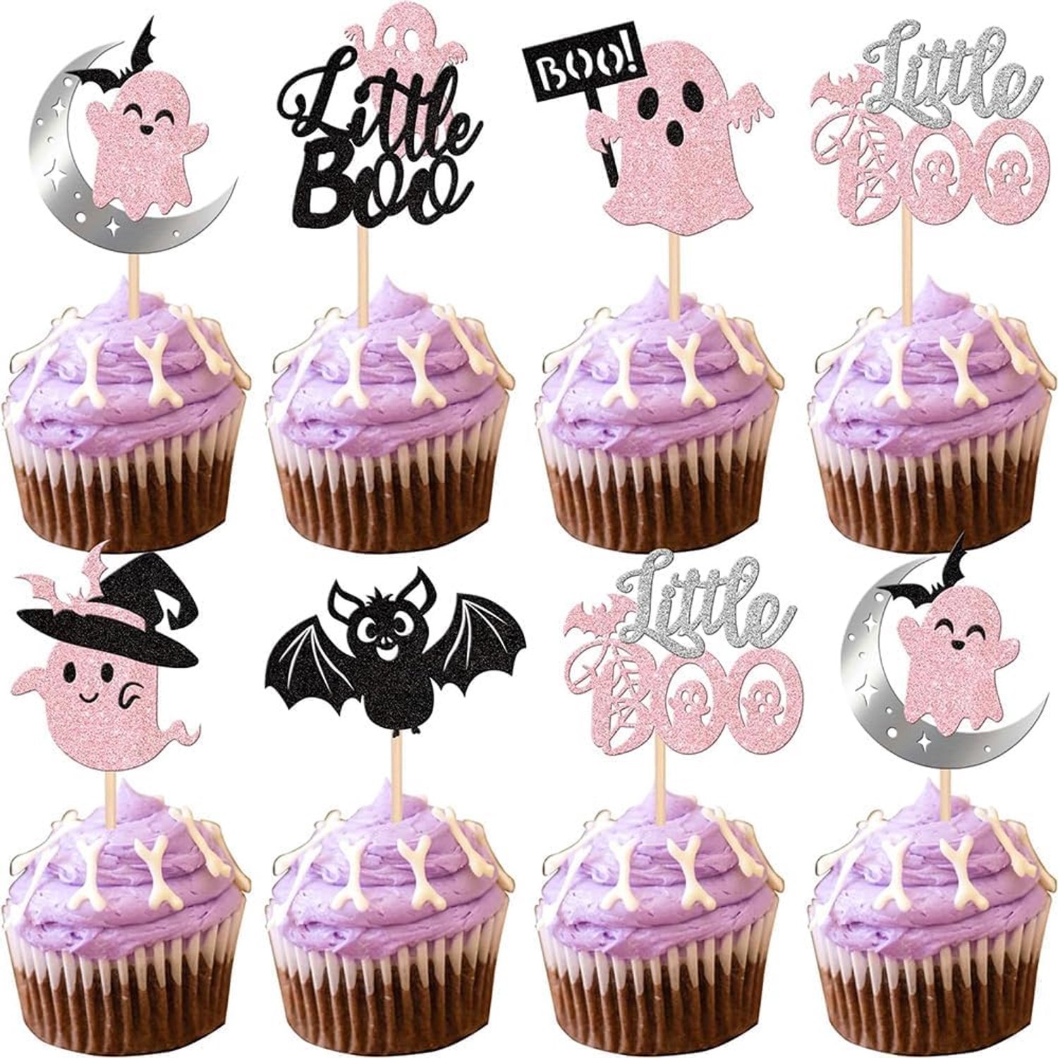 24 Halloween cupcake toppers met glitterspookjes
