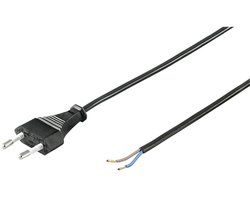 50085 netsnoer 2-polige eurostekker & open uiteinden stroomkabel 2-polige kabel met stekker Euro cee 7/16 adereindhulzen eurokabel/zwart / 1,5 m
